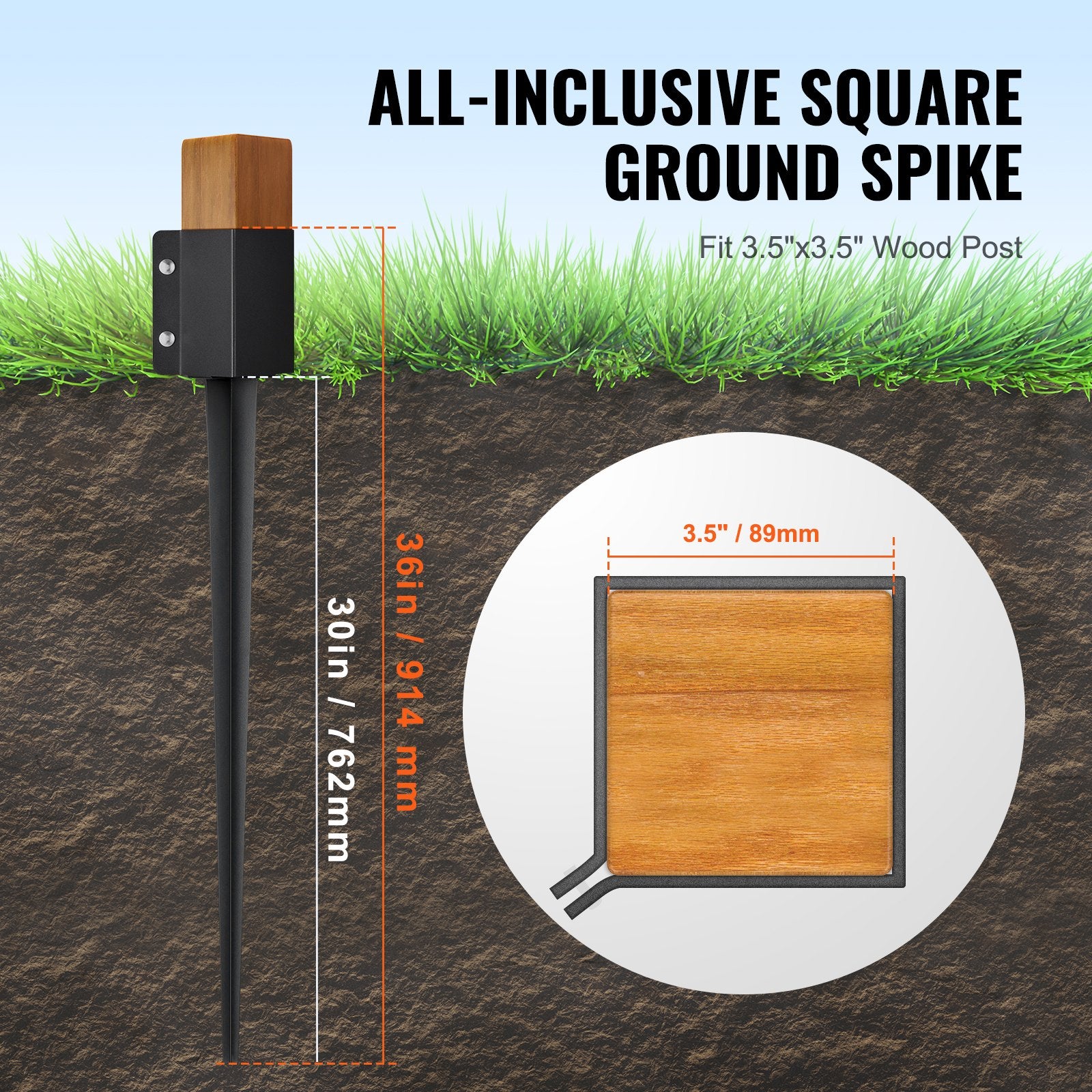 Fence Post Anchor Ground Spike 4-Pack 91x11x11cm Metal Black Powder Coated