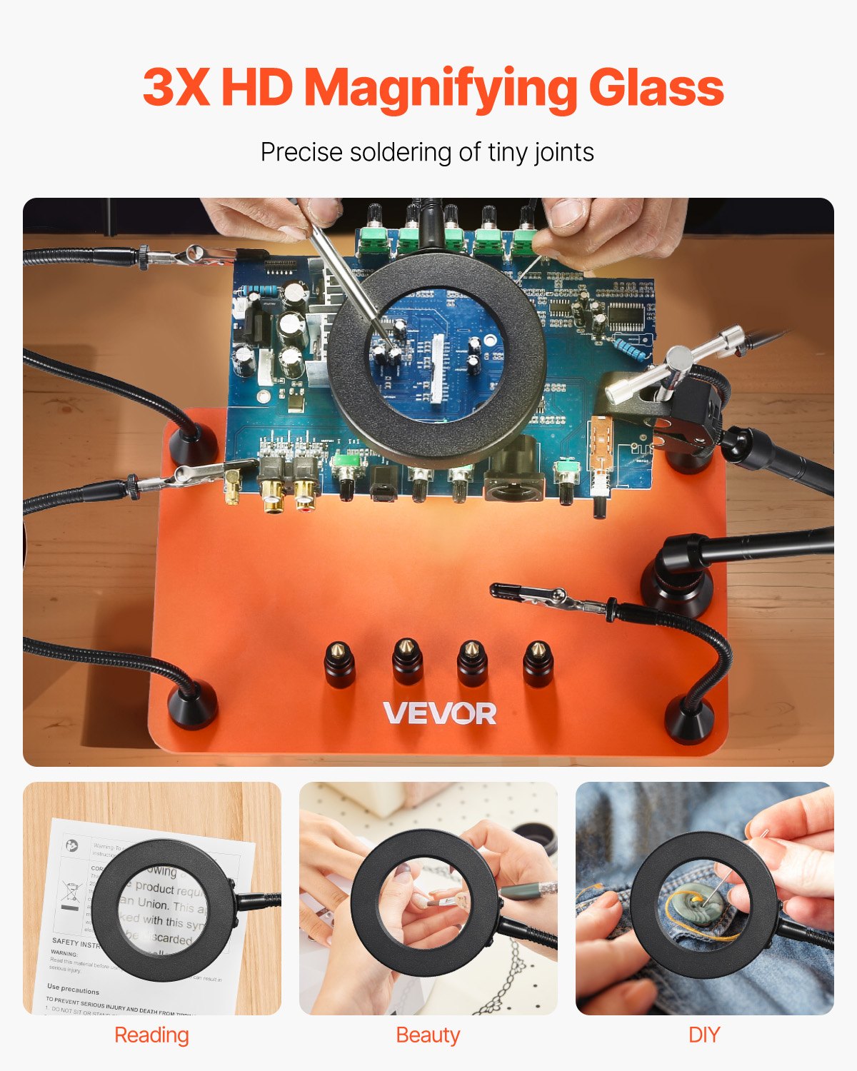 Magnetic Helping Hands Soldering Station Third Hand Tool with 3X LED Lamp 4 PCB