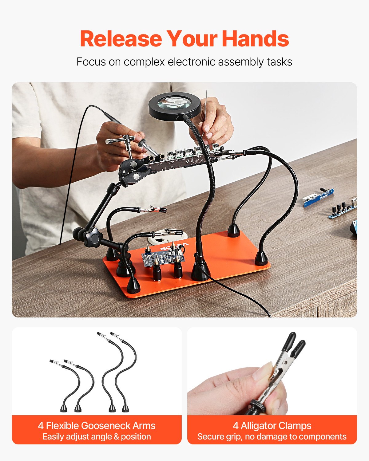 Magnetic Helping Hands Soldering Station Third Hand Tool with 3X LED Lamp 4 PCB