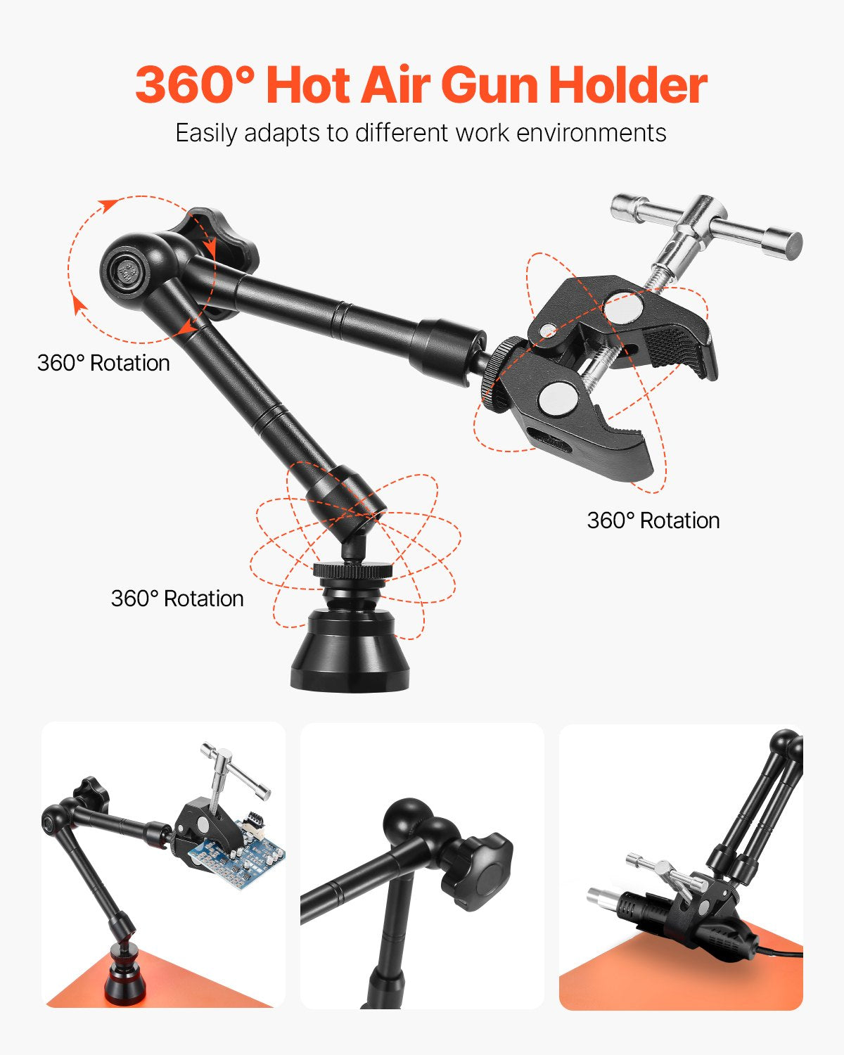 Magnetic Helping Hands Soldering Station, 4 Flexible Arms, Heavy-Duty Base