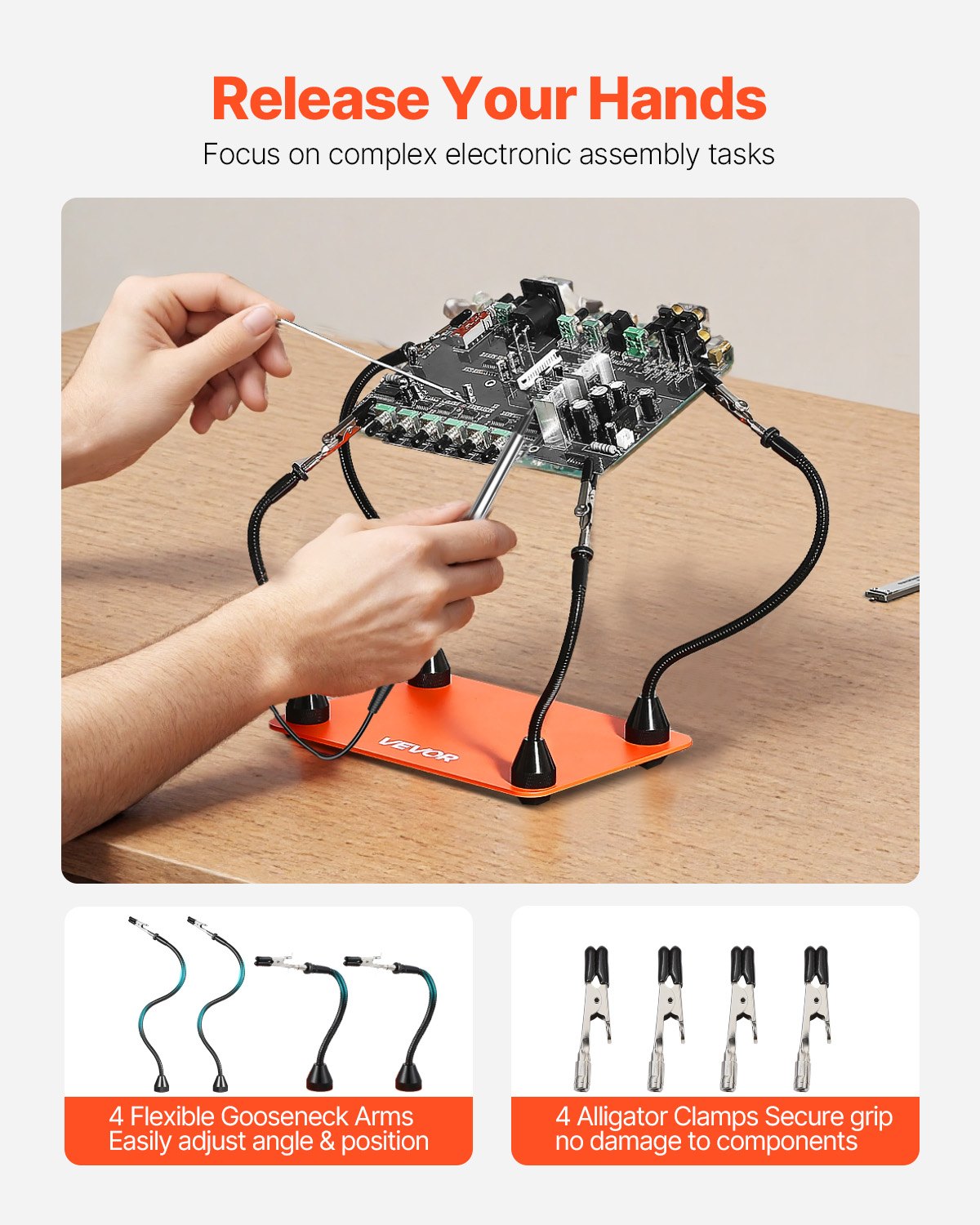 Magnetic Helping Hands Soldering Station, 4 Flexible Arms, Heavy-Duty Base