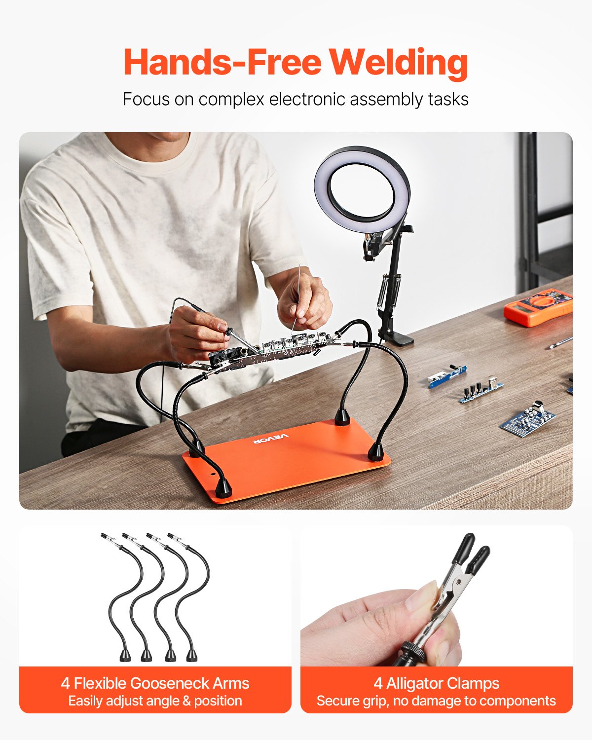 Soldering Station Magnetic Helping Hands 4 Arms Third Hand 3X LED Lamp Base