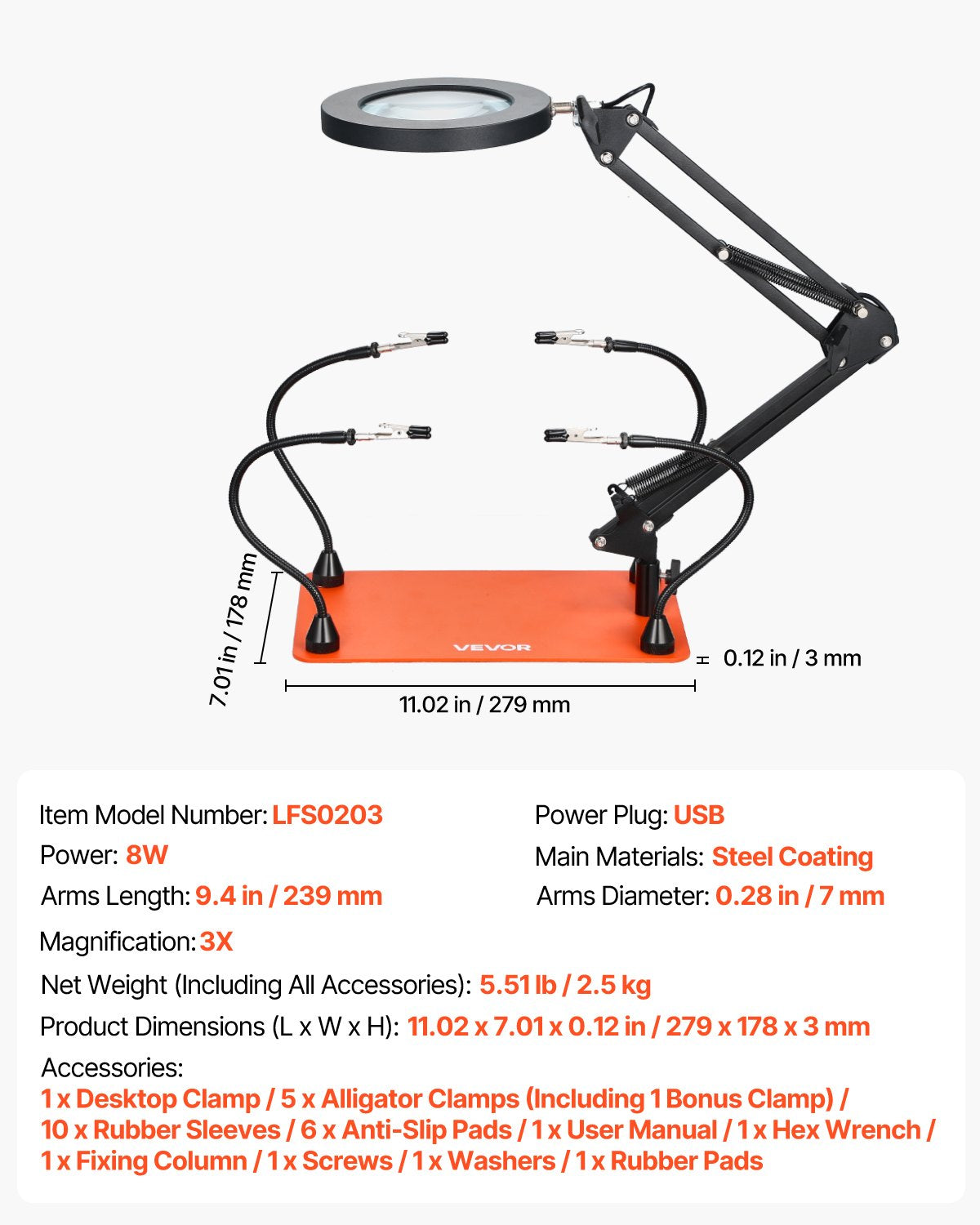 Soldering Station Magnetic Helping Hands 4 Arms Third Hand 3X LED Lamp Base
