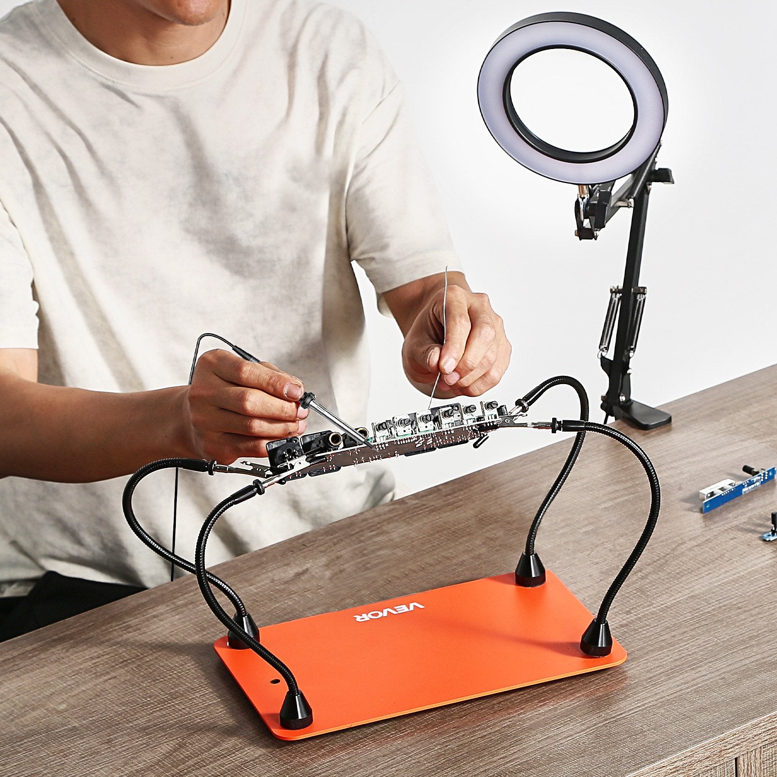 Soldering Station Magnetic Helping Hands 4 Arms Third Hand 3X LED Lamp Base