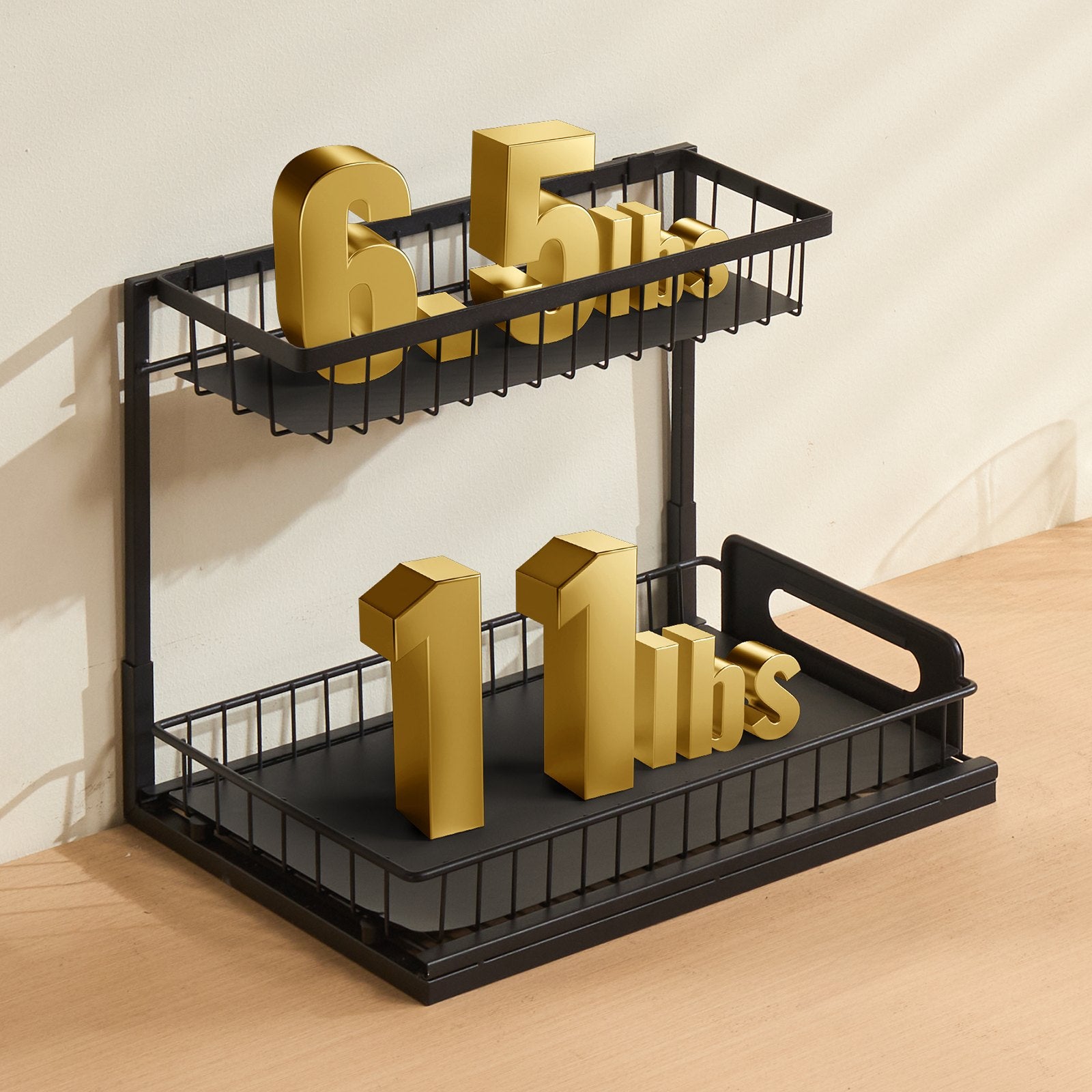 2 Tier Pull Out Cabinet Organizer Under Sink Slide Out Drawer Wire Basket Shelf