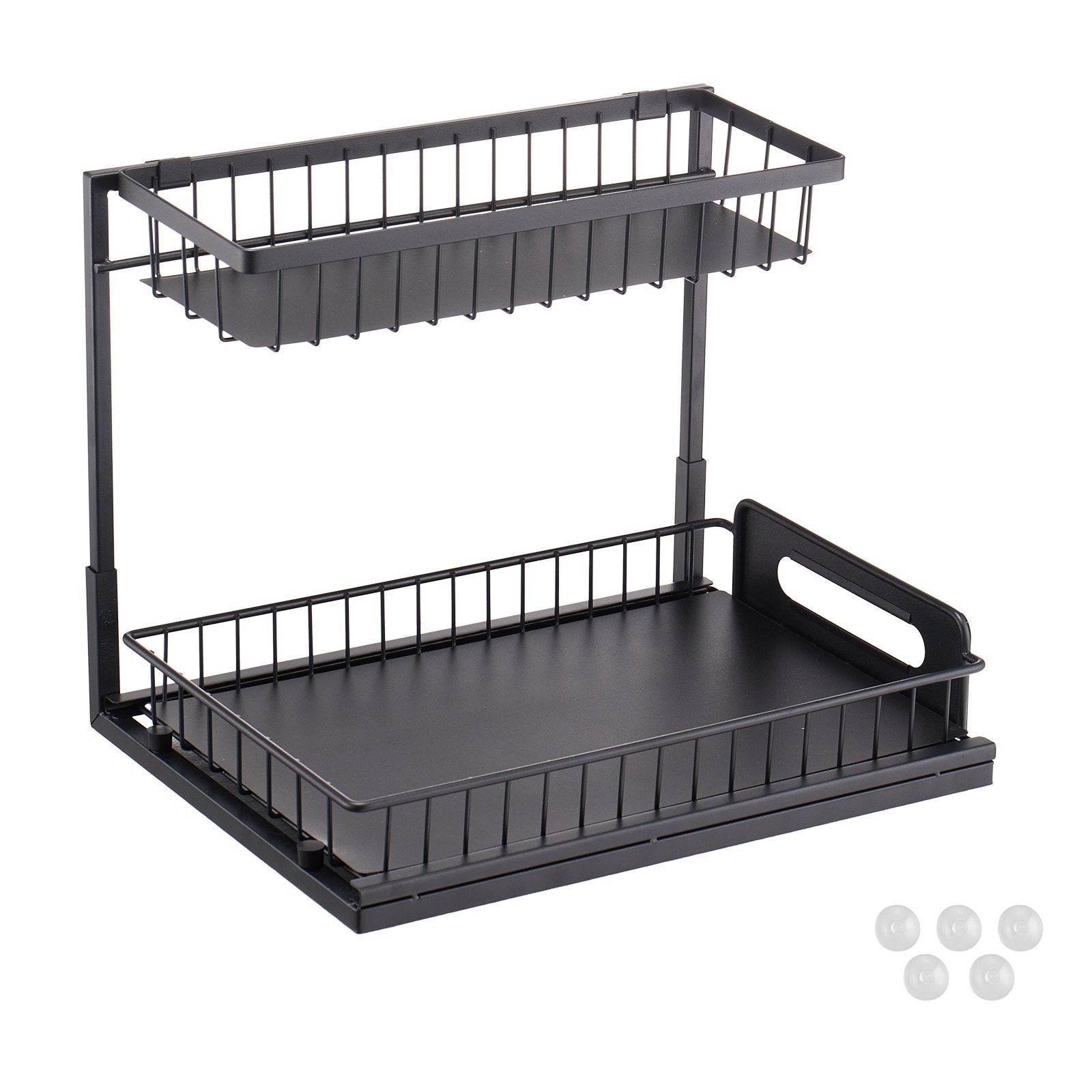 2 Tier Pull Out Cabinet Organizer Under Sink Slide Out Drawer Wire Basket Shelf