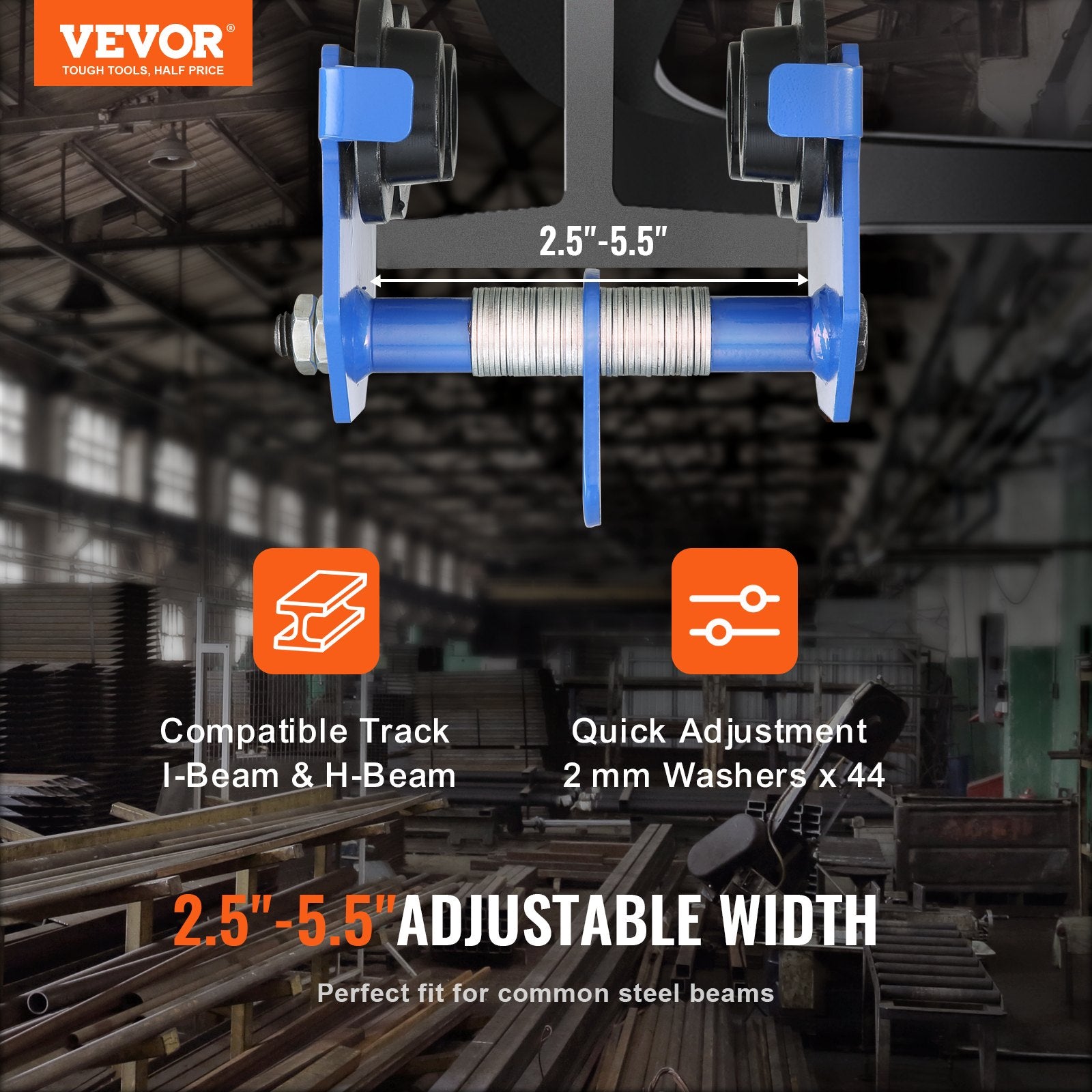 0.5 Ton Push Beam Trolley Dual Wheel Adjustable I-Beam Heavy Duty