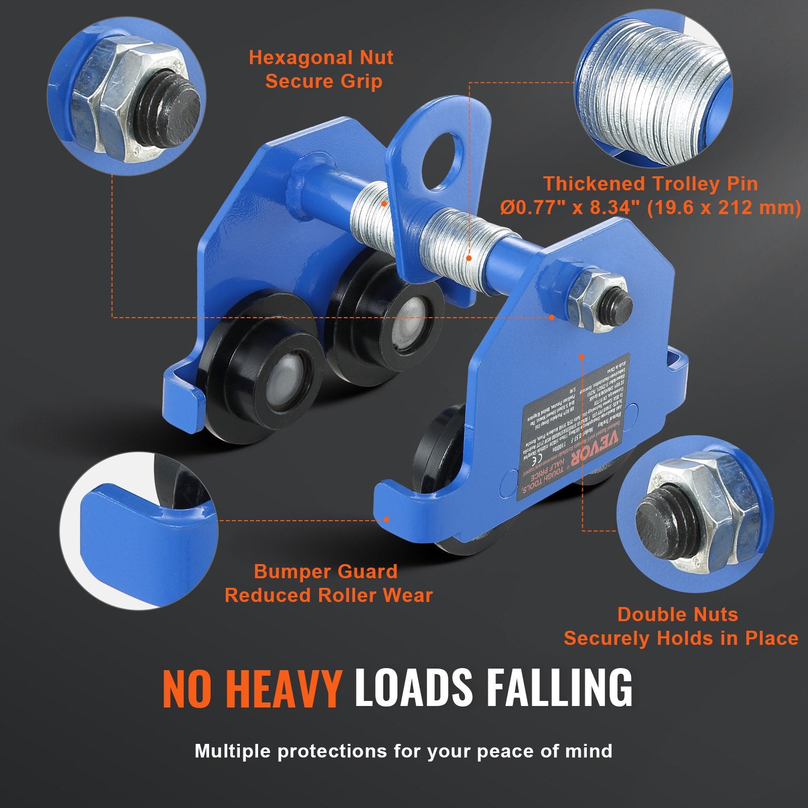 0.5 Ton Push Beam Trolley Dual Wheel Adjustable I-Beam Heavy Duty