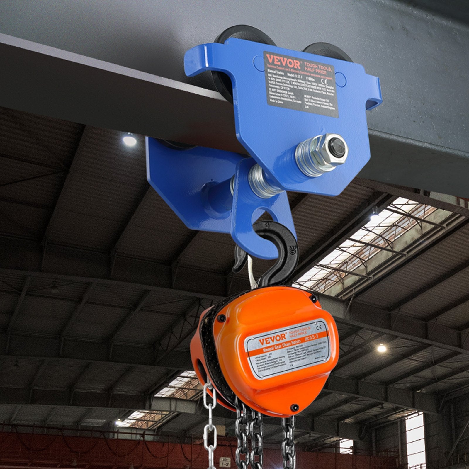 0.5 Ton Push Beam Trolley Dual Wheel Adjustable I-Beam Heavy Duty