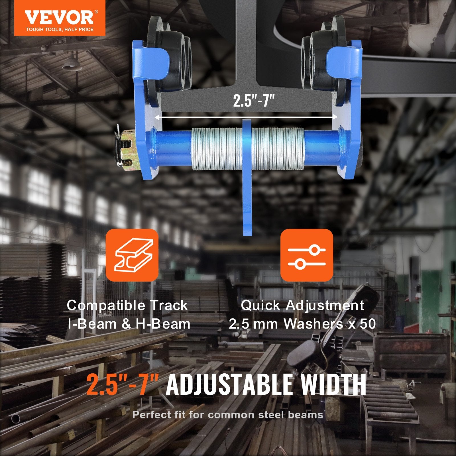 2 Ton Manual Push Beam Trolley Adjustable Dual Wheel Heavy Duty I-Beam Hoist