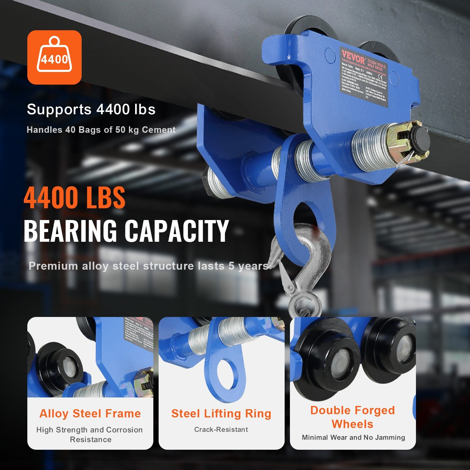 2 Ton Manual Push Beam Trolley Adjustable Dual Wheel Heavy Duty I-Beam Hoist