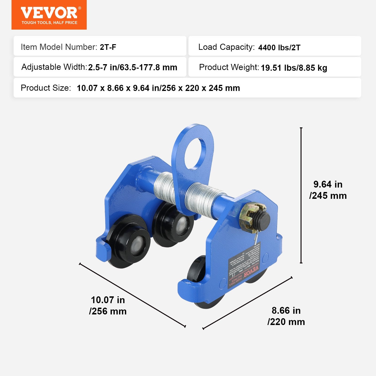 2 Ton Manual Push Beam Trolley Adjustable Dual Wheel Heavy Duty I-Beam Hoist