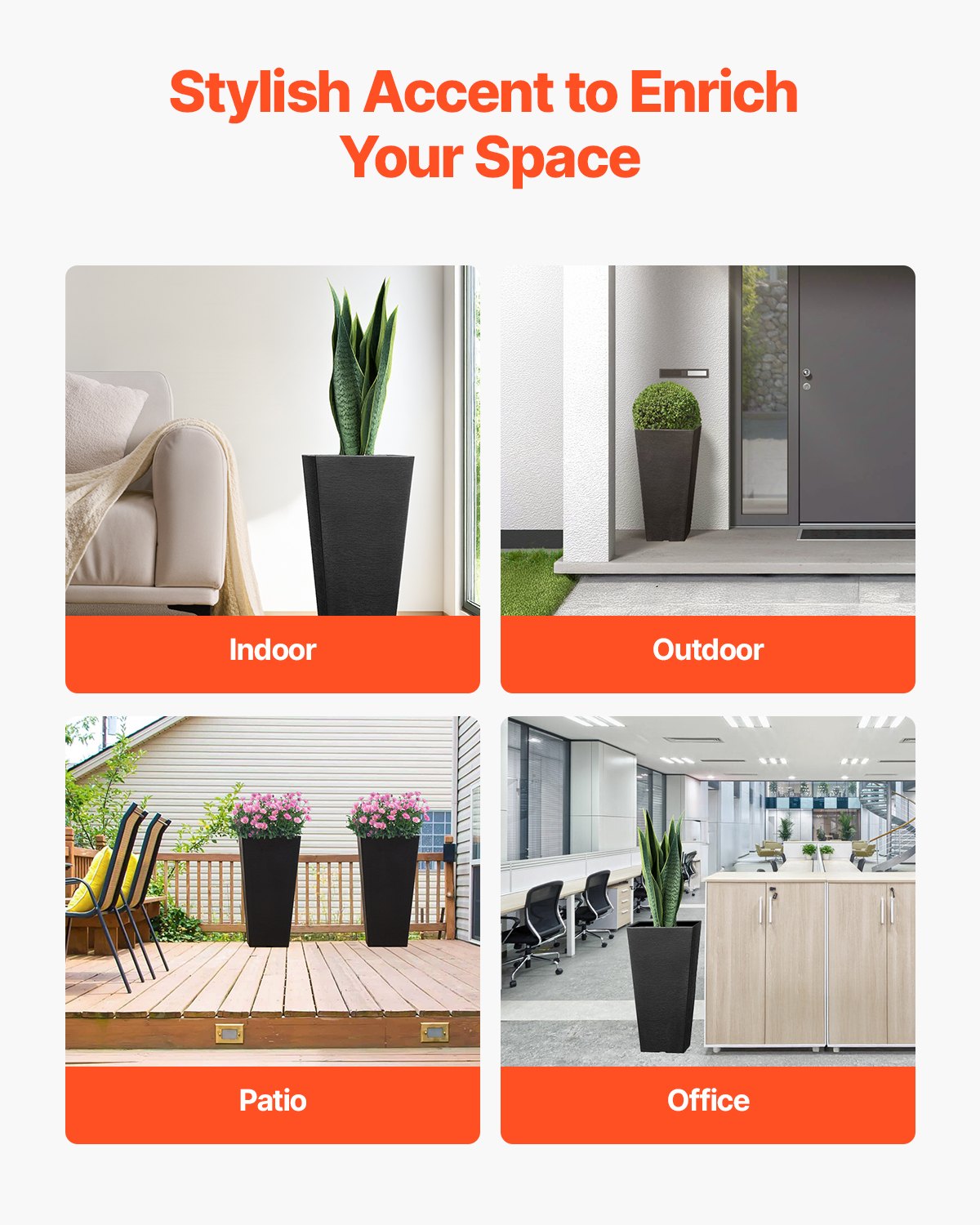 Tall Planter Set of 2 Square Tapered 57cm Plastic Pots for In/Outdoor