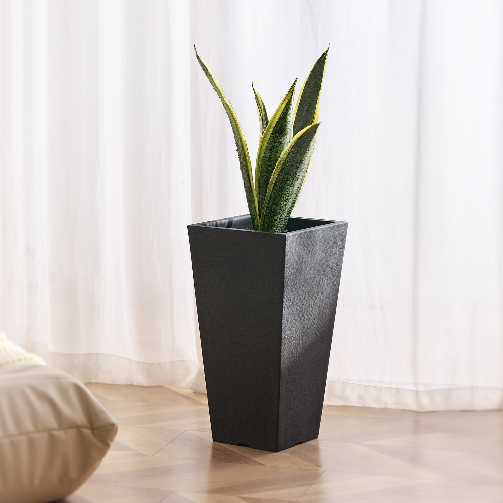 Tall Planter Set of 2 Square Tapered 57cm Plastic Pots for In/Outdoor