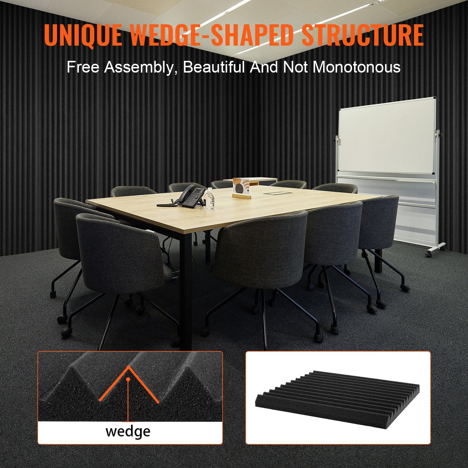 Acoustic Foam Panels 52 Pack 12x12x1 Inch High Density Fire-Resistant Black