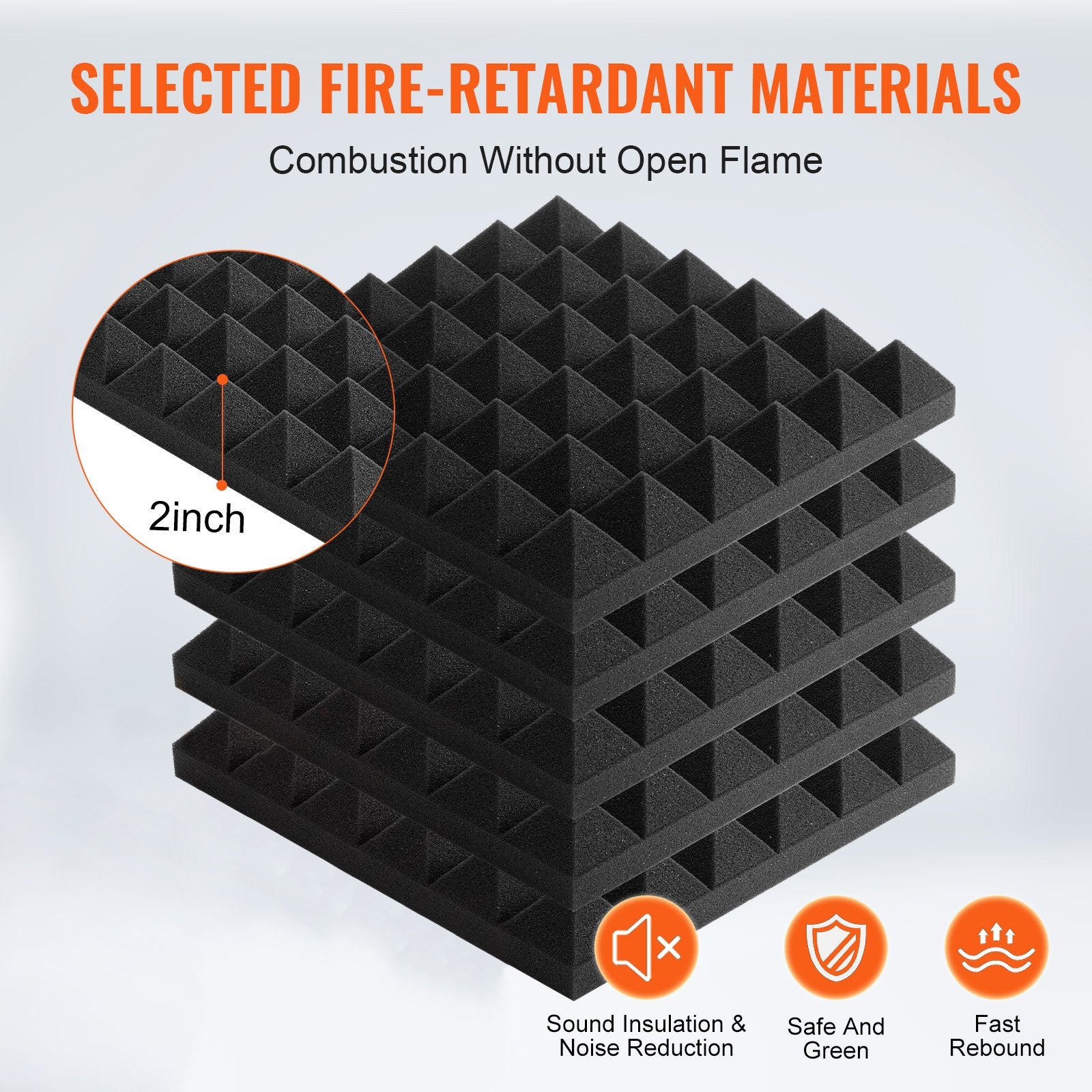 Acoustic Foam Panels 36 Pack 12x12x2 in Pyramid Soundproof Fire-Resistant Black