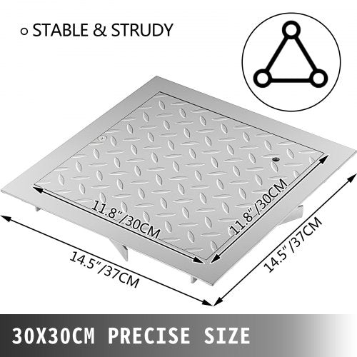VEVOR Galvanized Steel Recessed Manhole Cover 11.8x11.8" Sealed Drain Lid