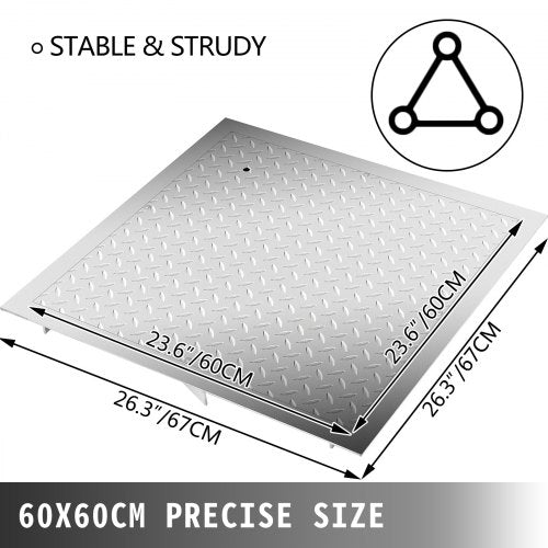VEVOR Galvanized Steel Recessed Manhole Cover 23.6x23.6 inch with Frame