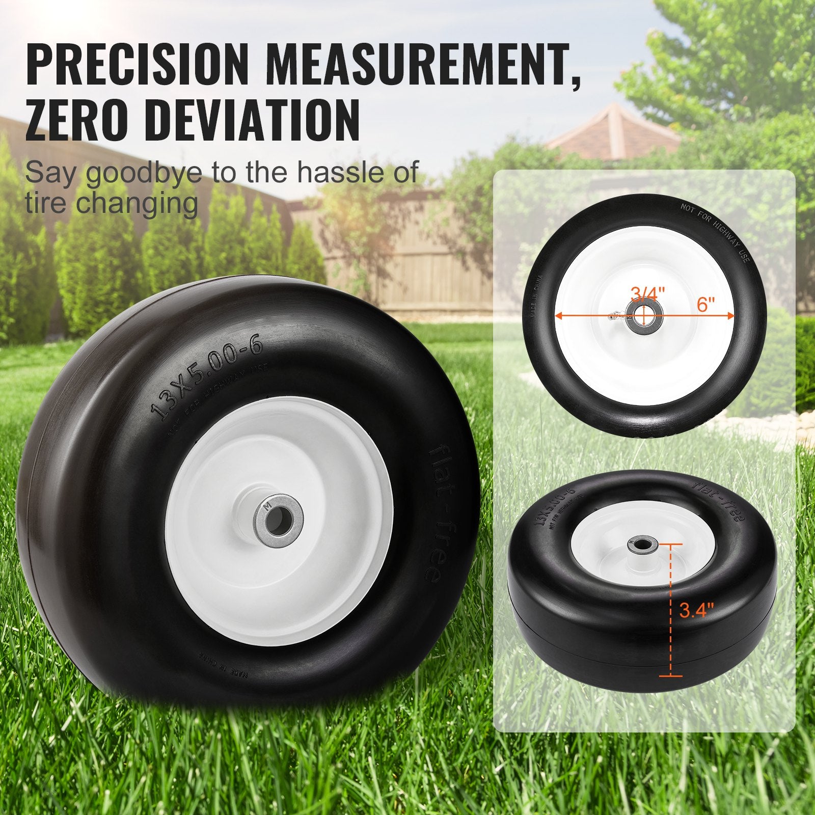 2-Pack 13x5-6" Lawn Mower Tires with Rim Flat-Free PU for Riding Mowers