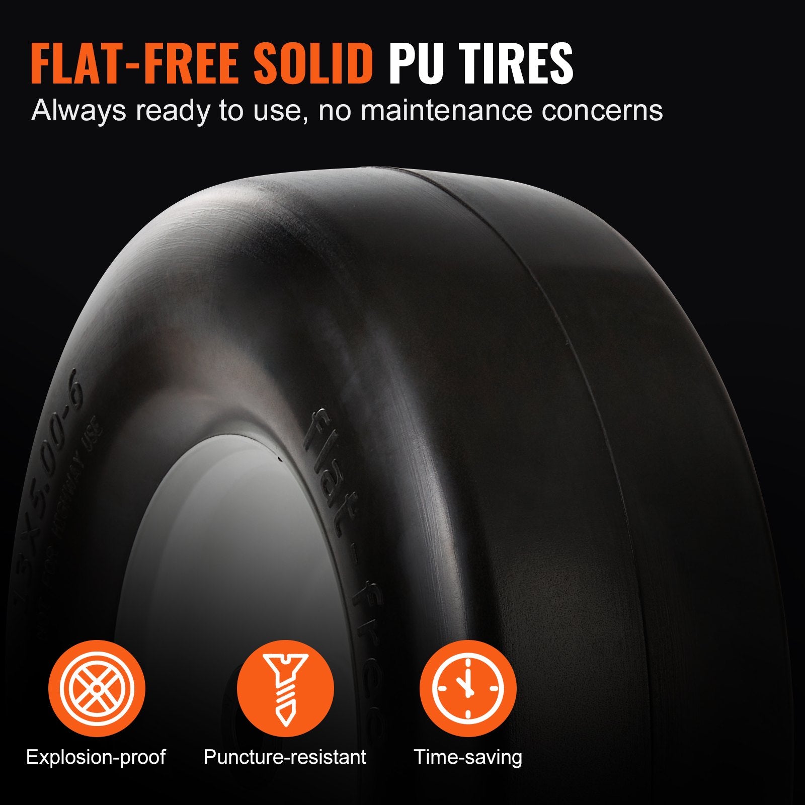 2-Pack 13x5-6" Lawn Mower Tires with Rim Flat-Free PU for Riding Mowers