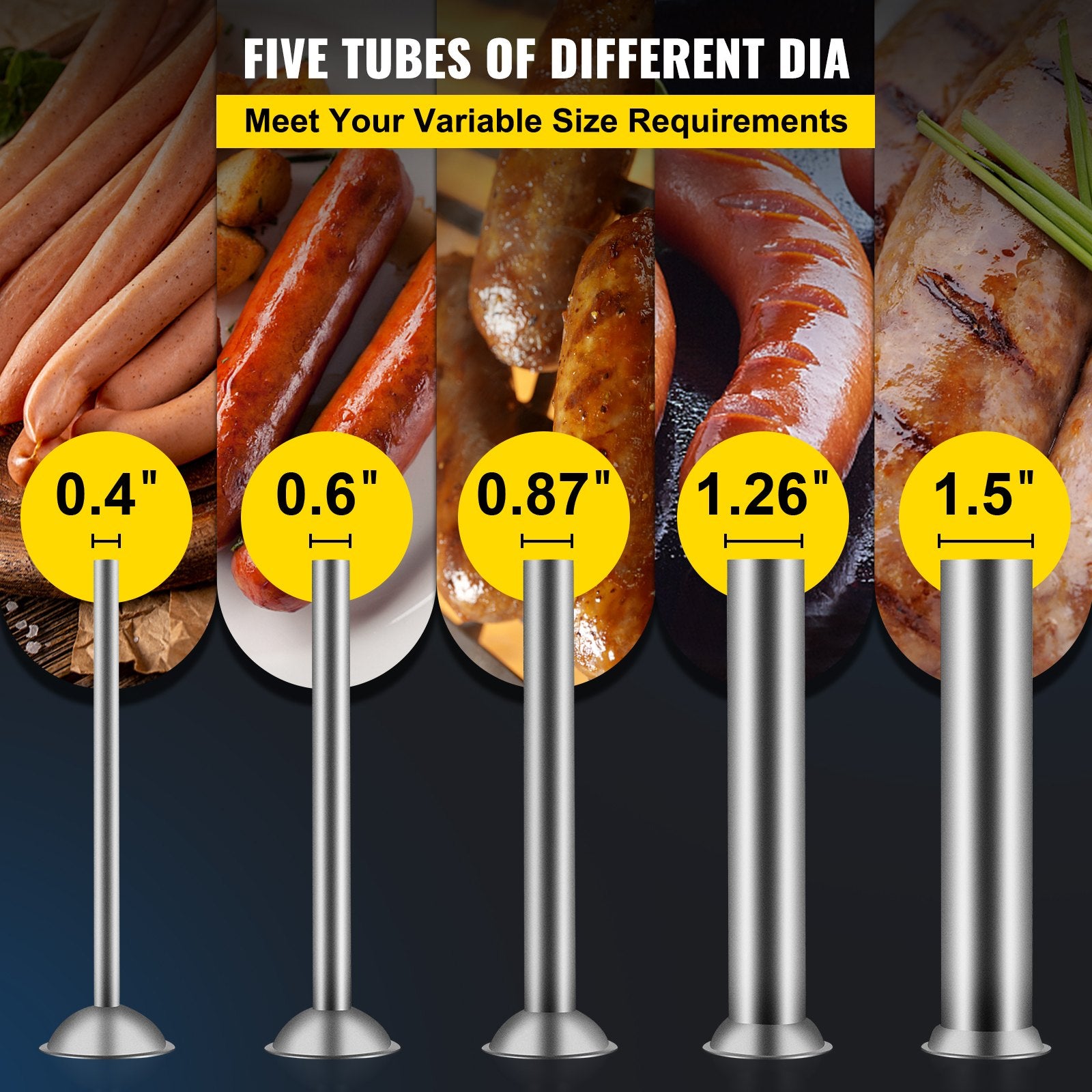 Manual Sausage Stuffer 7L/15lbs, Horizontal Dual-Speed Meat Stuffer with 5 Tubes