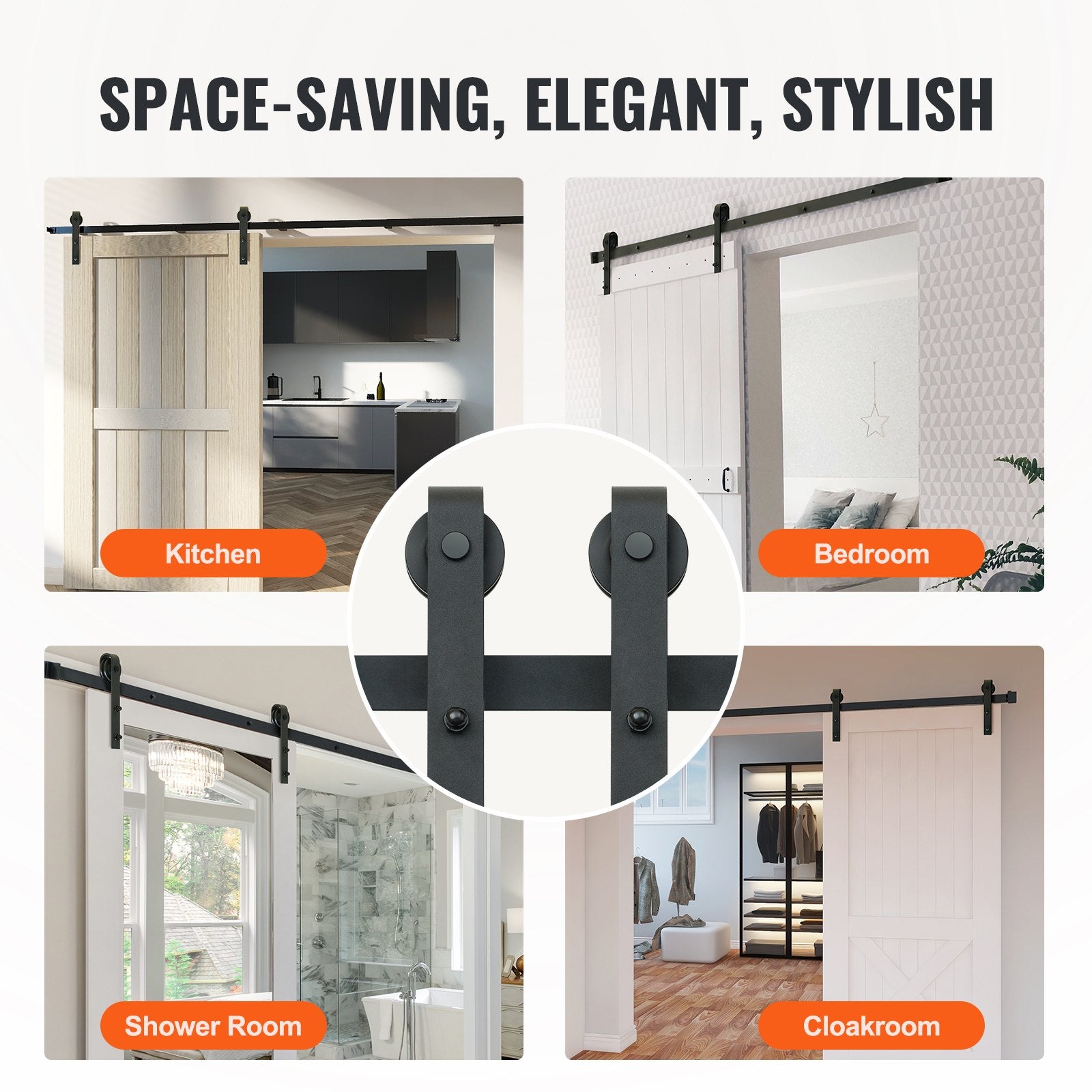 2440 mm Sliding Barn Door Hardware Closet Track Kit for Single Door J Hanger