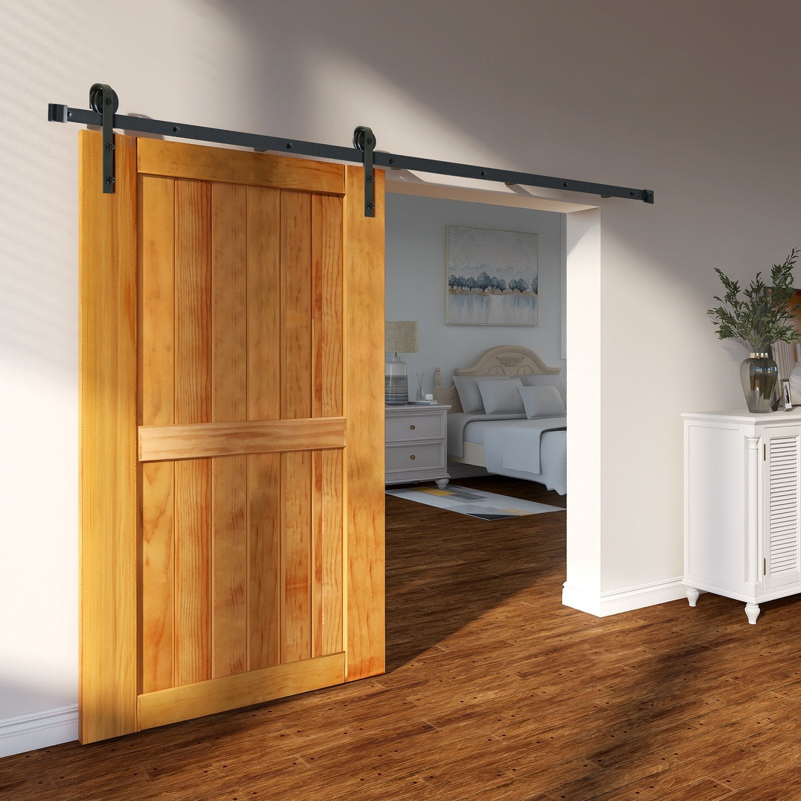 2440 mm Sliding Barn Door Hardware Closet Track Kit for Single Door J Hanger