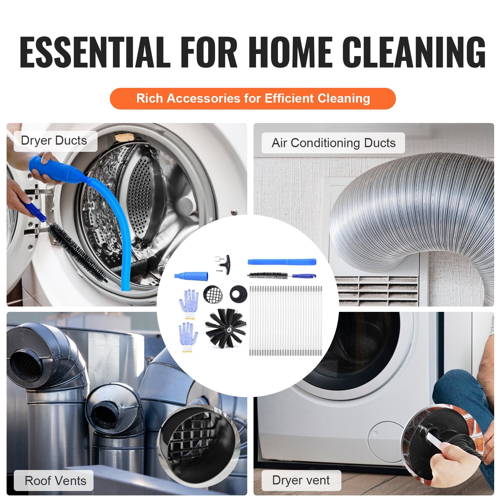 Dryer Vent Cleaner Kit 12.2M, 29-Piece Duct Brush, Nylon Vent Cleaning Kit
