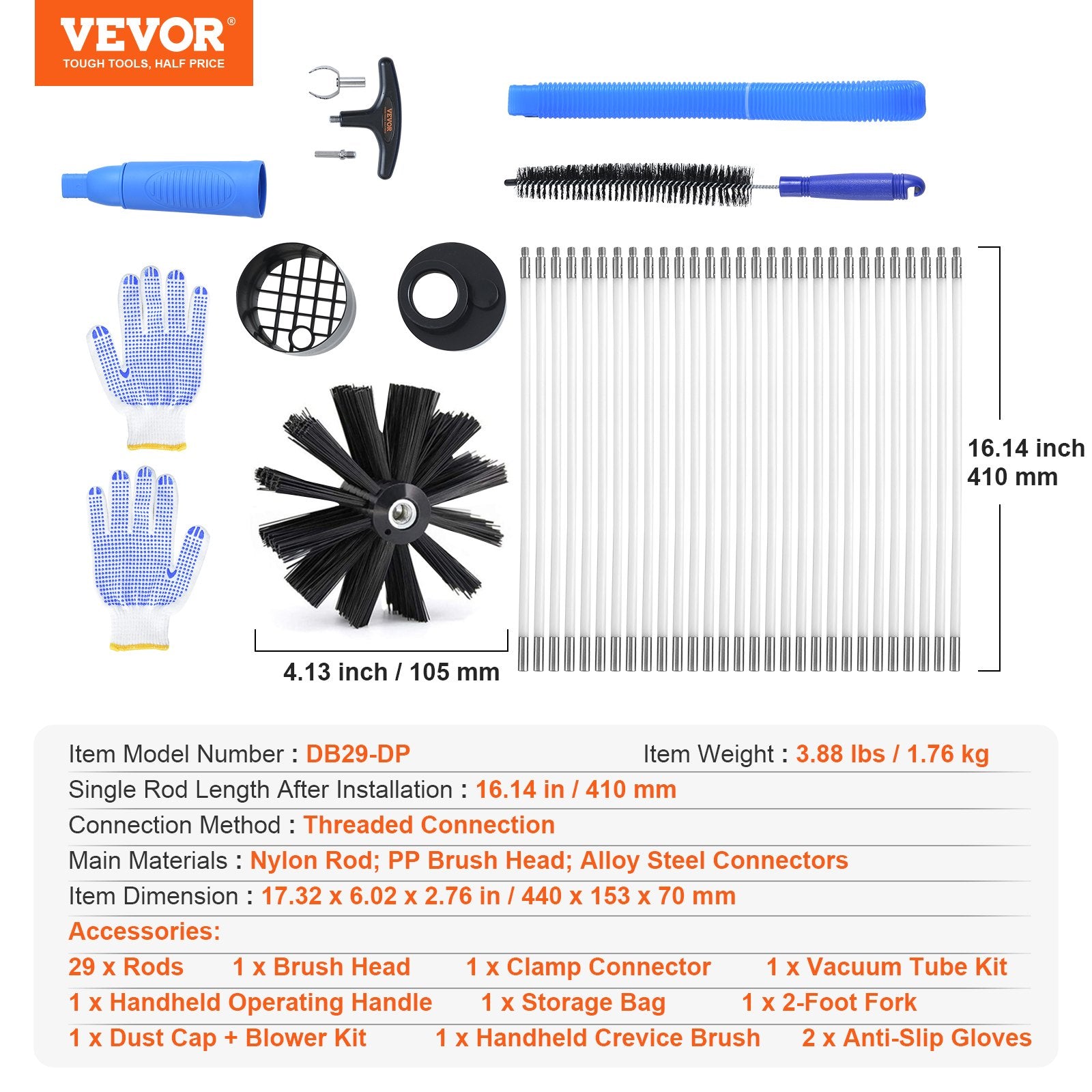 Dryer Vent Cleaner Kit 12.2M, 29-Piece Duct Brush, Nylon Vent Cleaning Kit