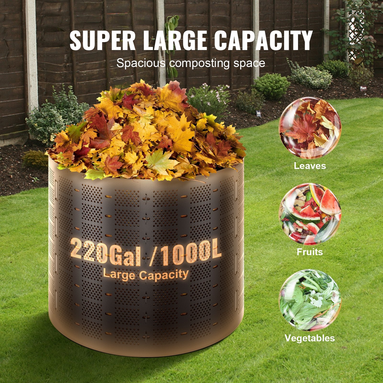 Compost Bin 1000L, Outdoor Expandable Composter, Large Capacity Easy Setup