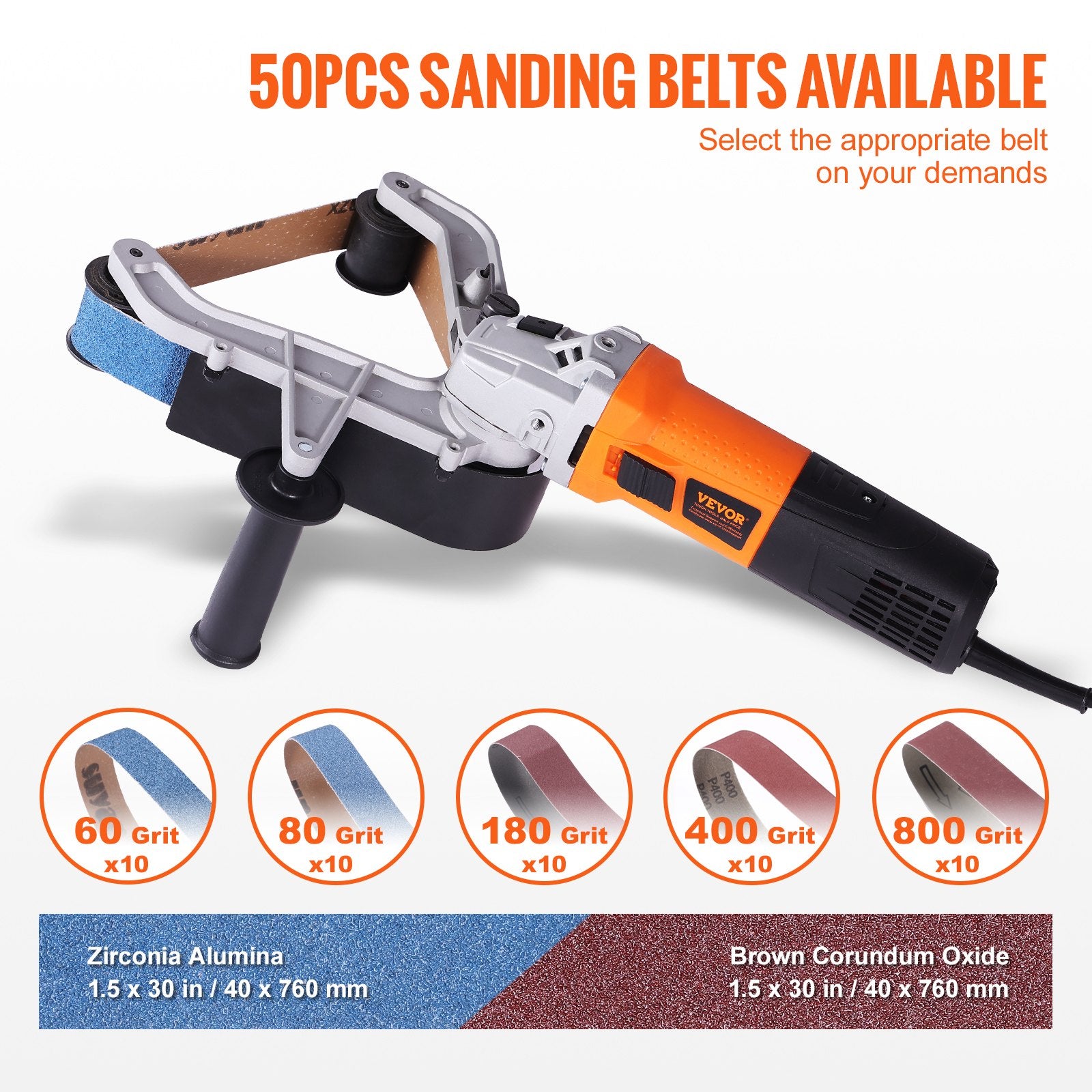 Pipe Tube Polisher Sander 1300W Belt Sander 6 Speeds 1100-3200RPM with 50 Belts
