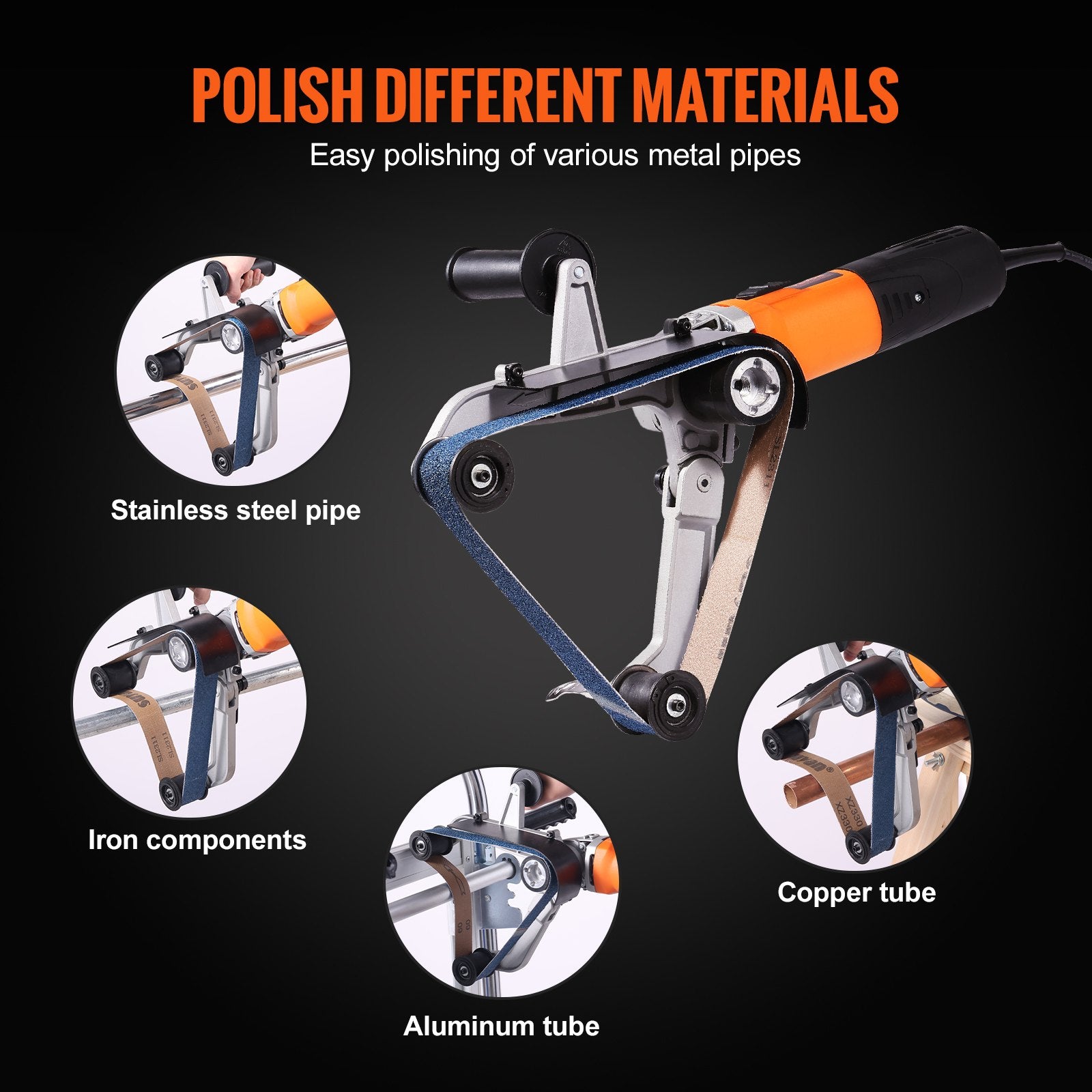 Pipe Tube Polisher Sander 1300W Belt Sander 6 Speeds 1100-3200RPM with 50 Belts