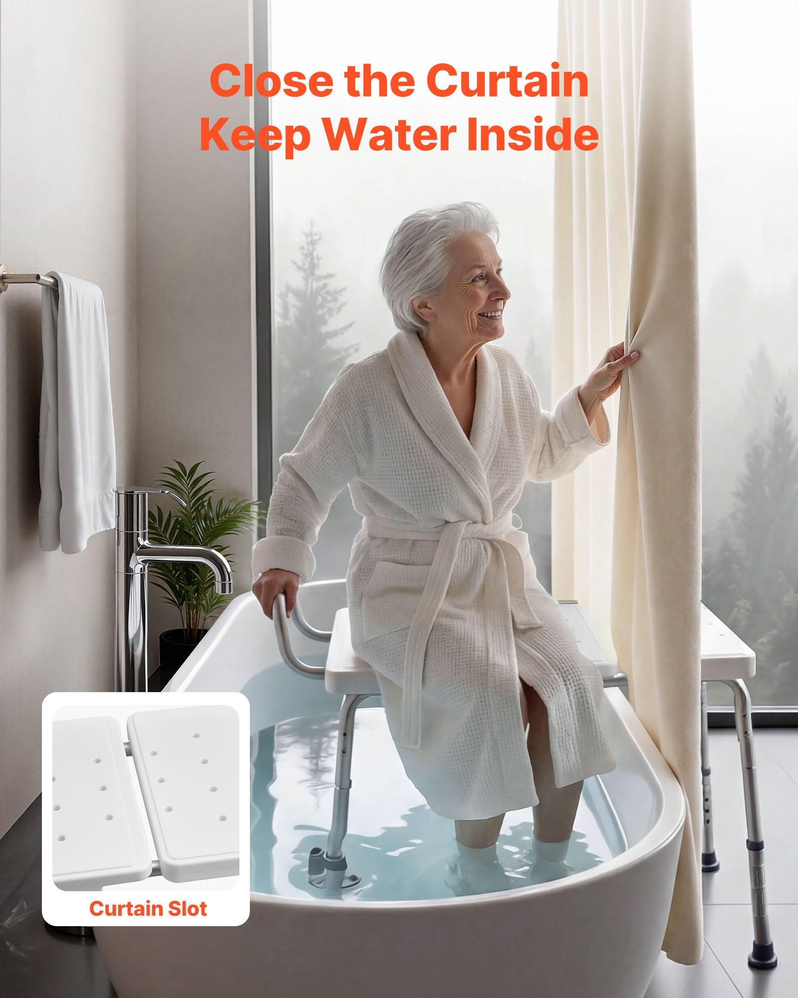 Tub Transfer Bench 180kg Shower Chair Adjustable Arm Backrest Bath Seat Elderly