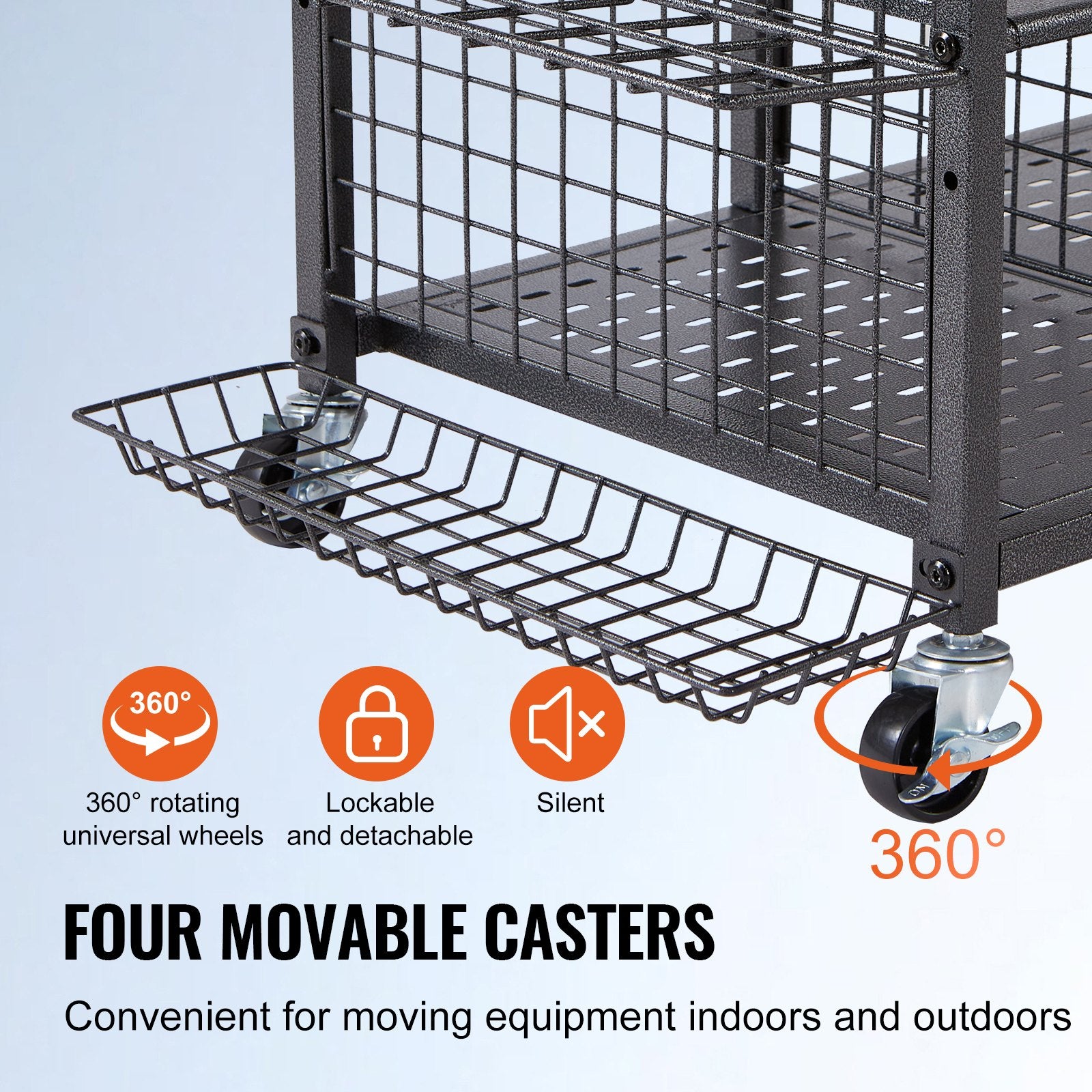 Golf Storage Garage Organizer Rolling Ball Cart 3-Bag Stand with Baskets & Hooks