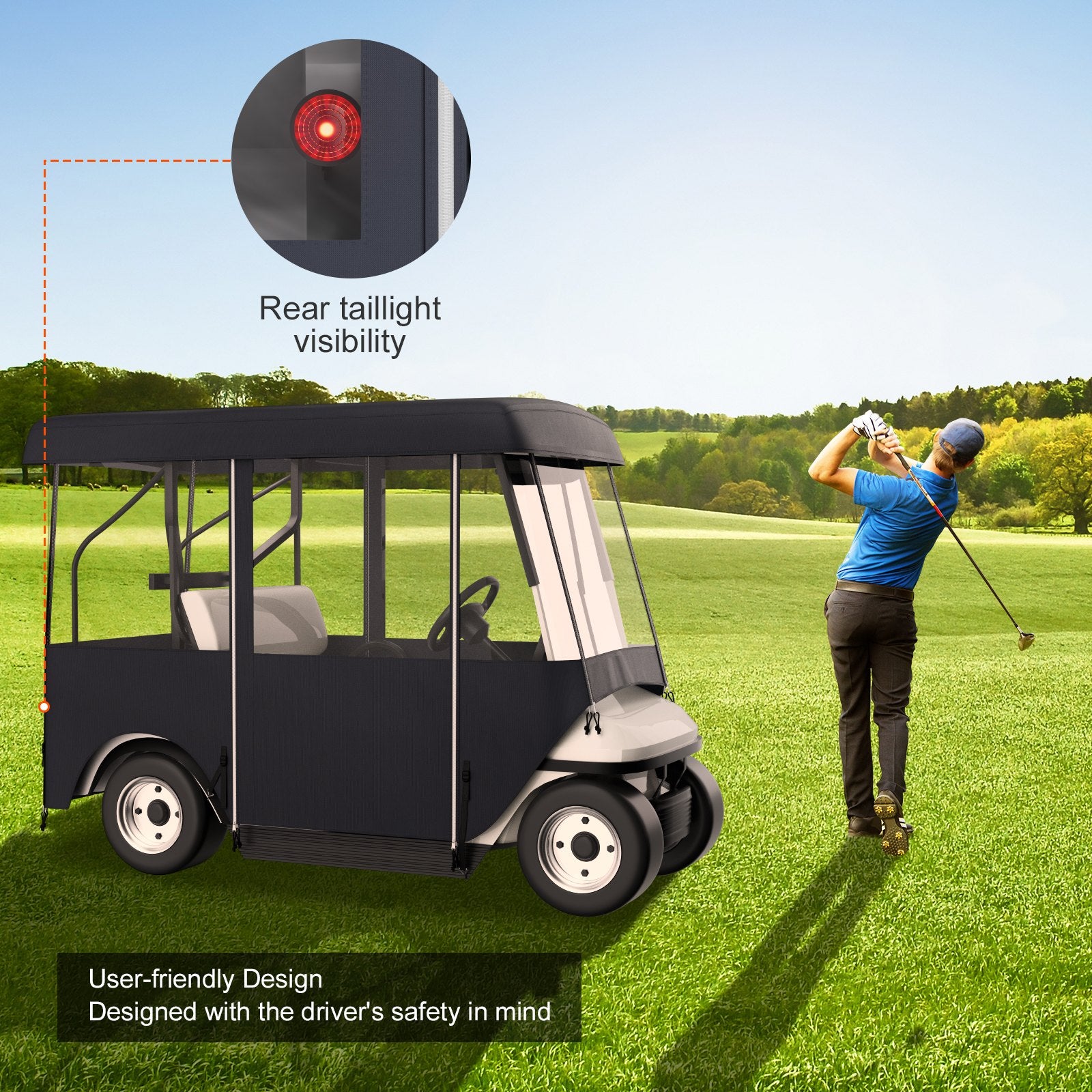 Golf Cart Enclosure 86in 4-Sided Deluxe 300D Waterproof Windows for EZGO Yamaha