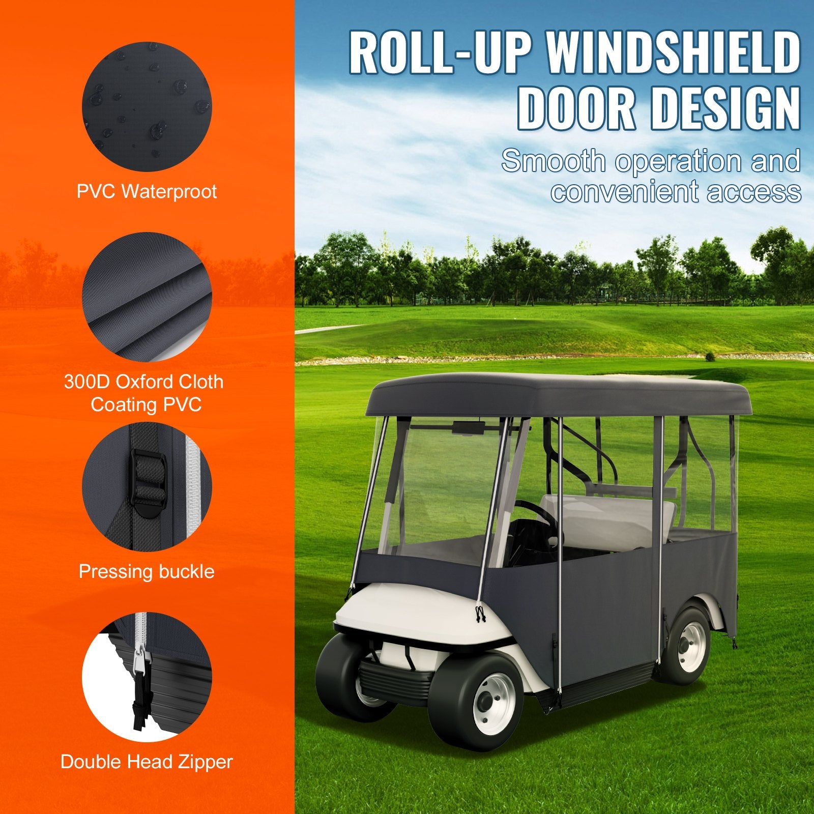 Golf Cart Enclosure 86in 4-Sided Deluxe 300D Waterproof Windows for EZGO Yamaha