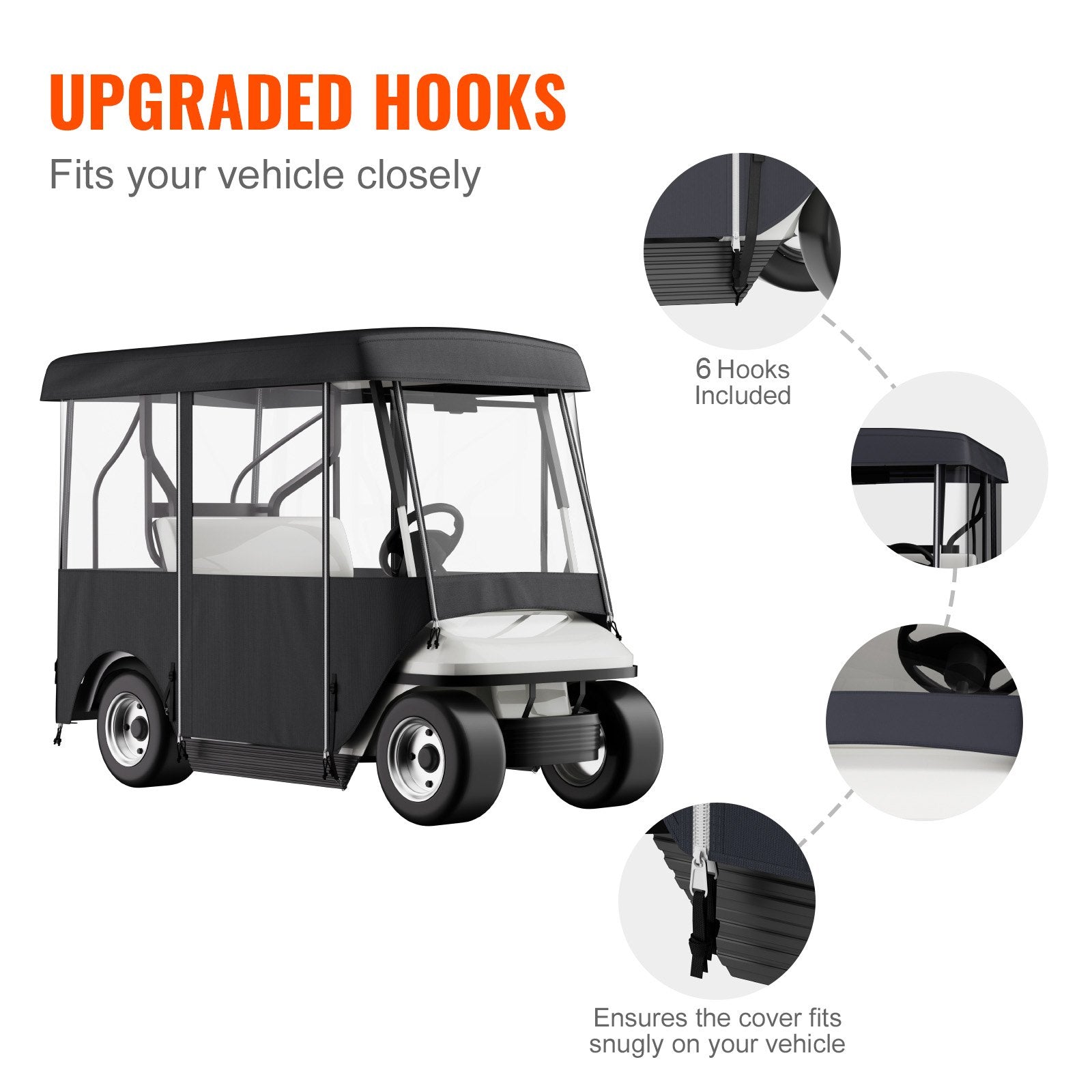 Golf Cart Enclosure 86in 4-Sided Deluxe 300D Waterproof Windows for EZGO Yamaha