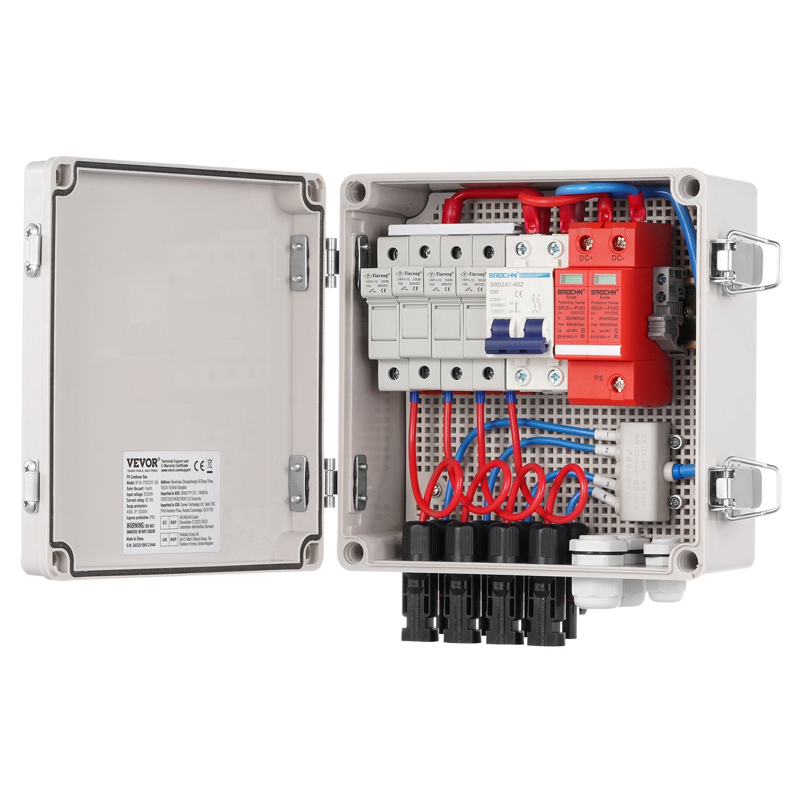 PV Combiner Box 4 String with Fuse Breaker Lightning Arrester IP65 ABS Case