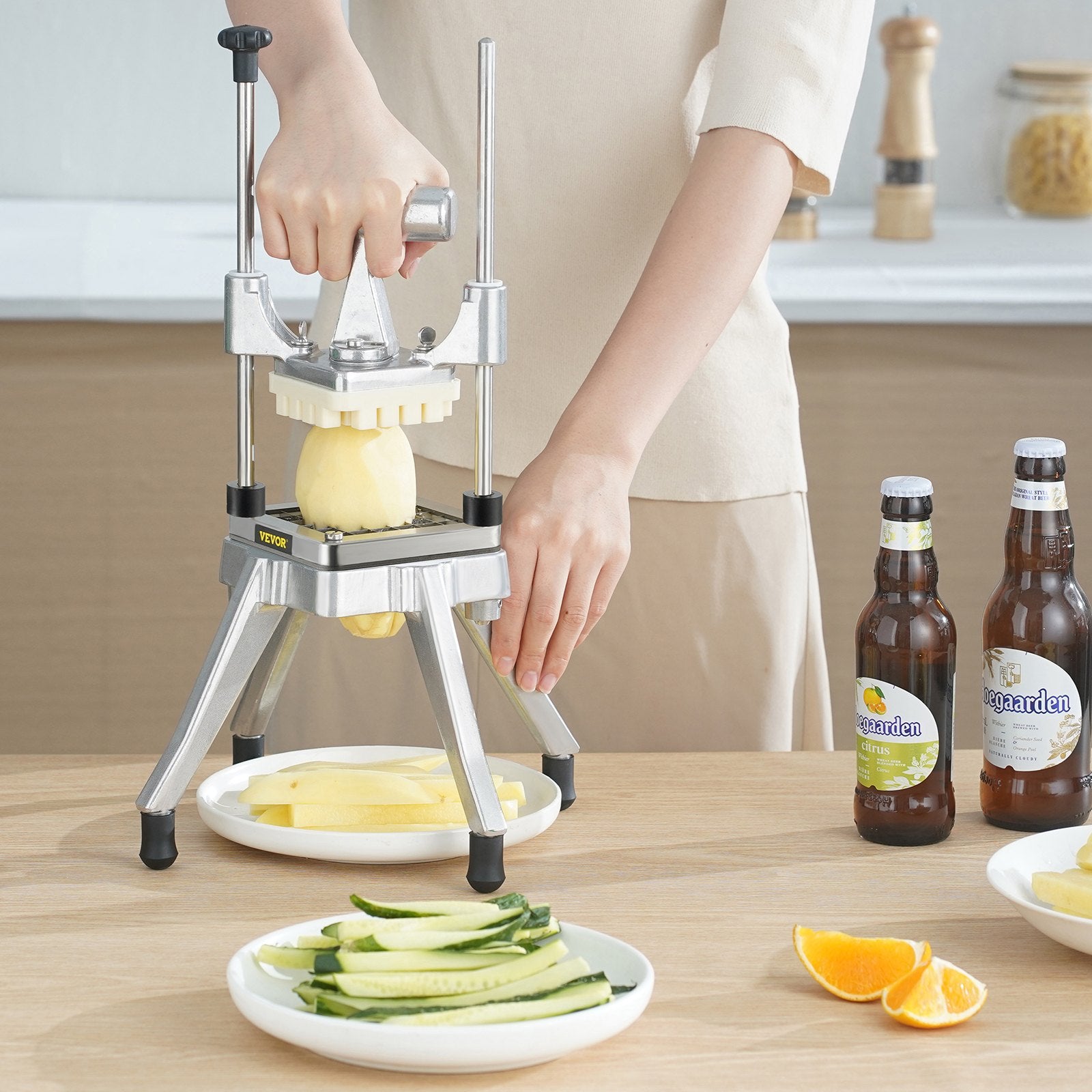 Potato Slicer Commercial Vegetable Fruit Cutter Chopper 4 Blades & Tray