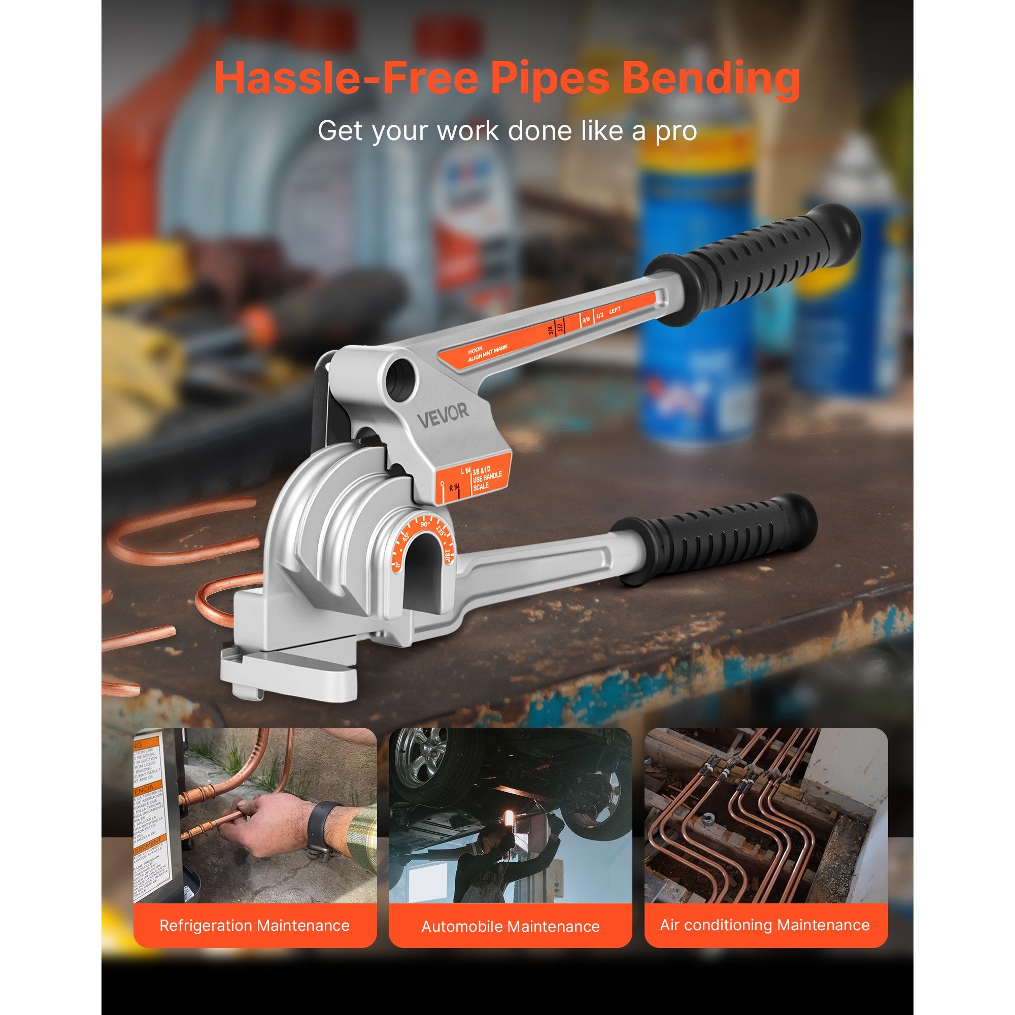Pipe Tube Bender 3-in-1 1/4"-1/2" Manual 180° Copper Aluminum Bending Tool
