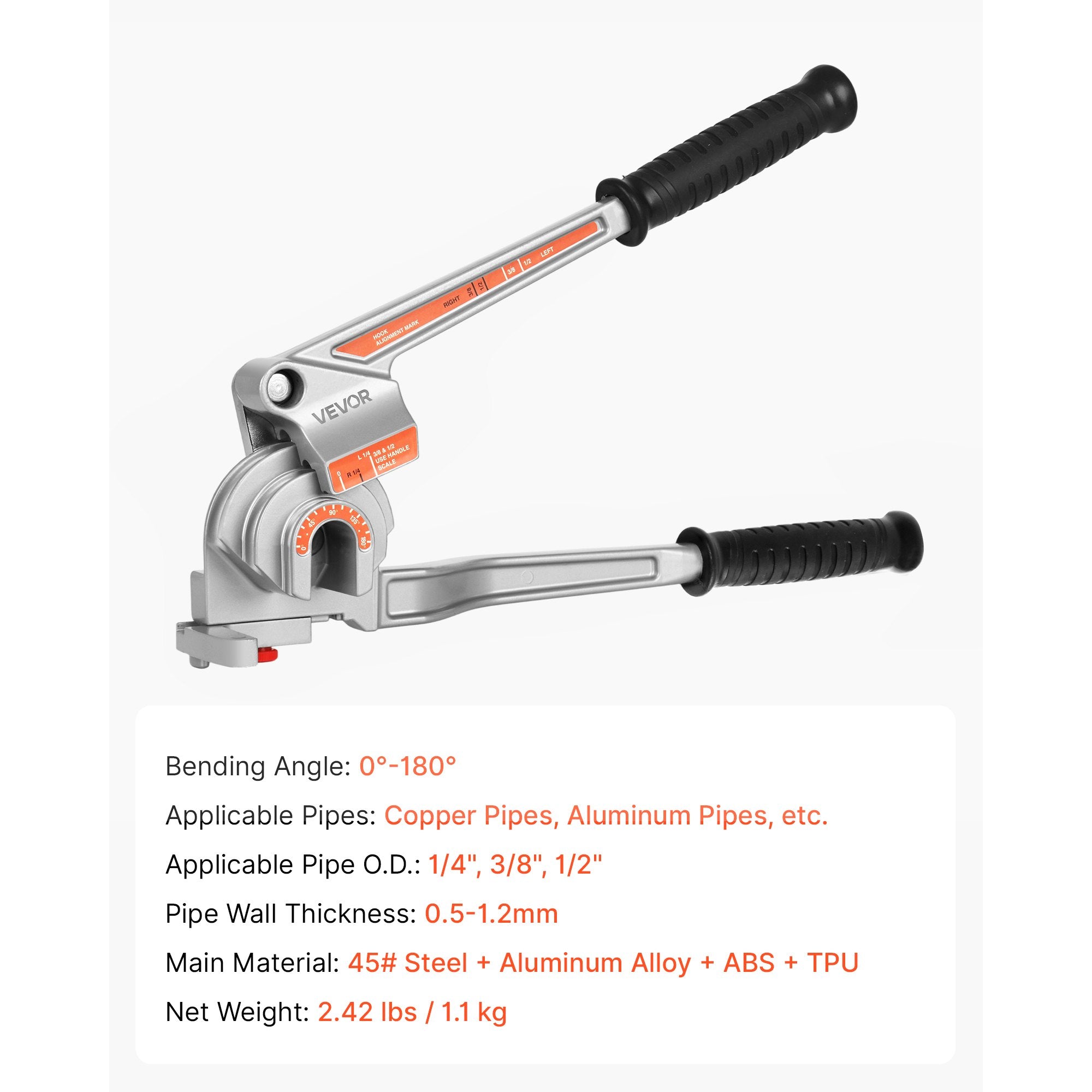 Pipe Tube Bender 3-in-1 1/4"-1/2" Manual 180° Copper Aluminum Bending Tool