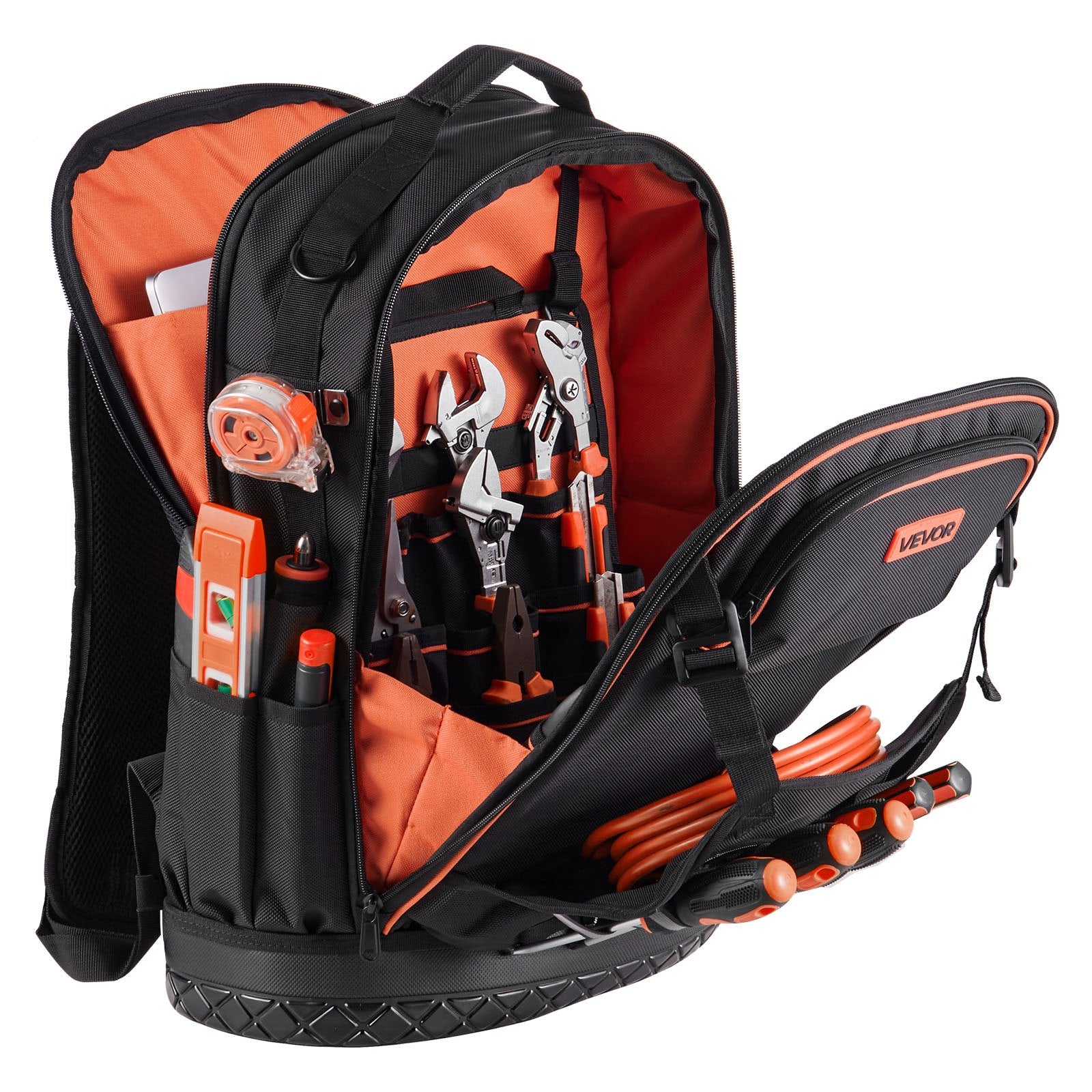 Tool Backpack 65 Pockets Heavy Duty Organizer w/Laptop Compartment Molded Base