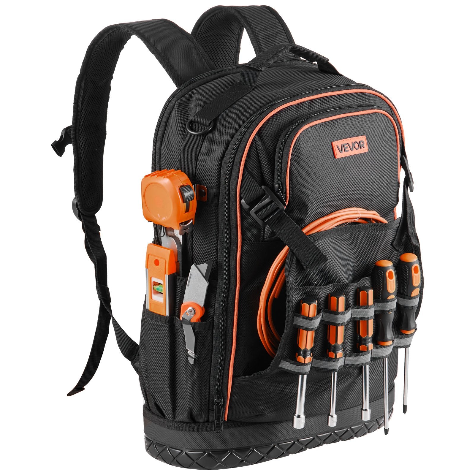 Tool Backpack 65 Pockets Heavy Duty Organizer w/Laptop Compartment Molded Base