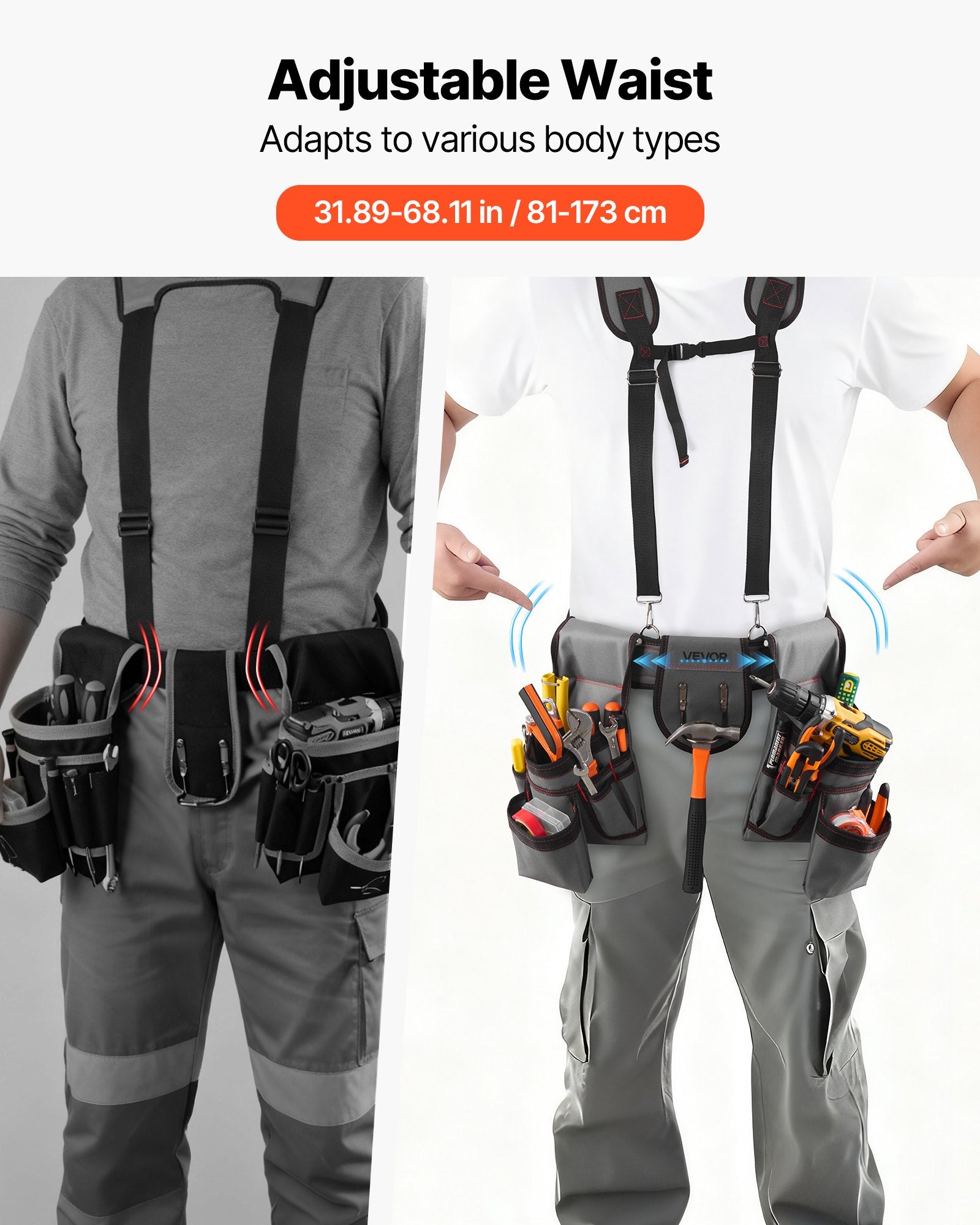 Tool Belt with Suspenders, 22 Pocket Heavy Duty Adjustable Utility Pouch