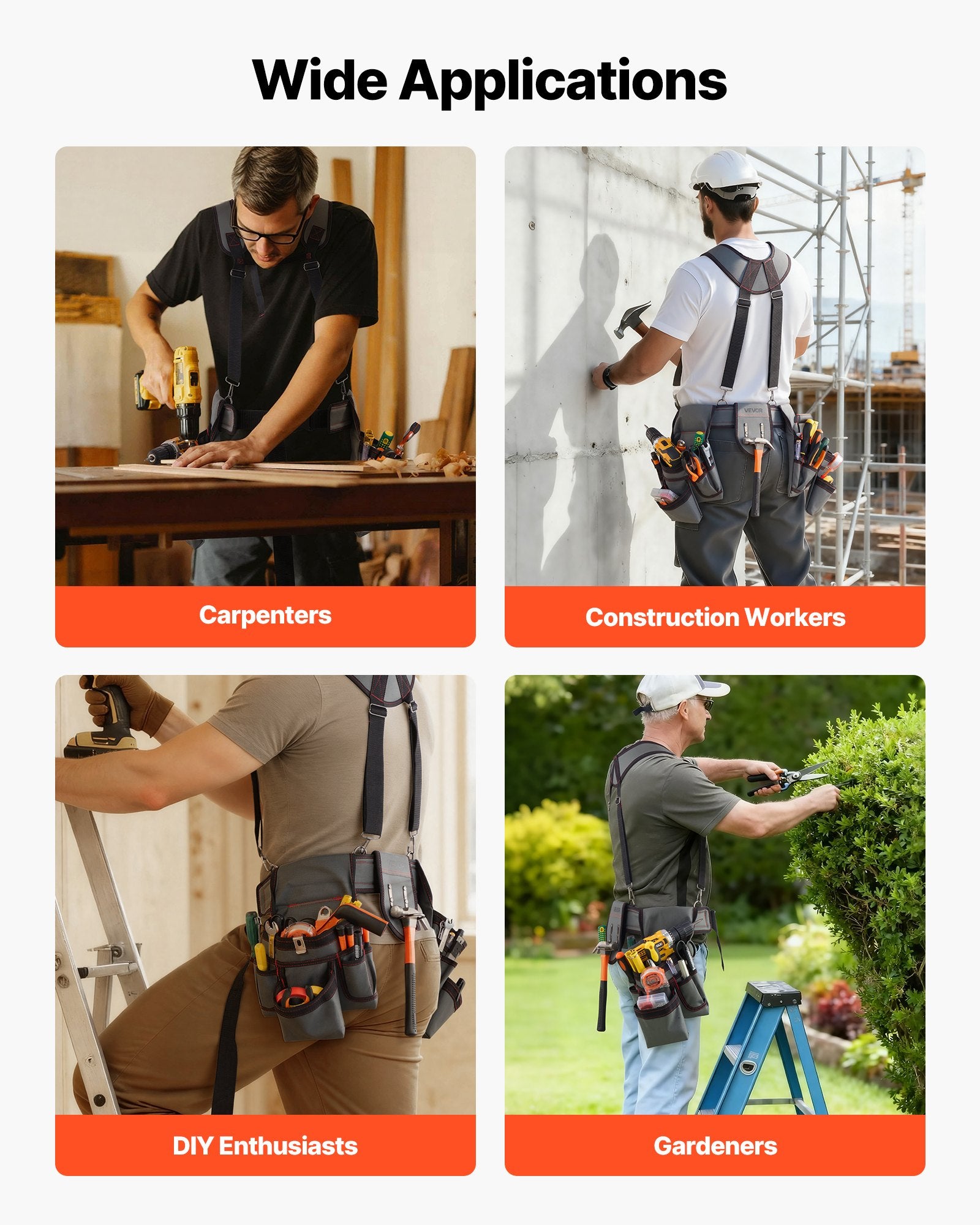 Tool Belt with Suspenders, 22 Pocket Heavy Duty Adjustable Utility Pouch