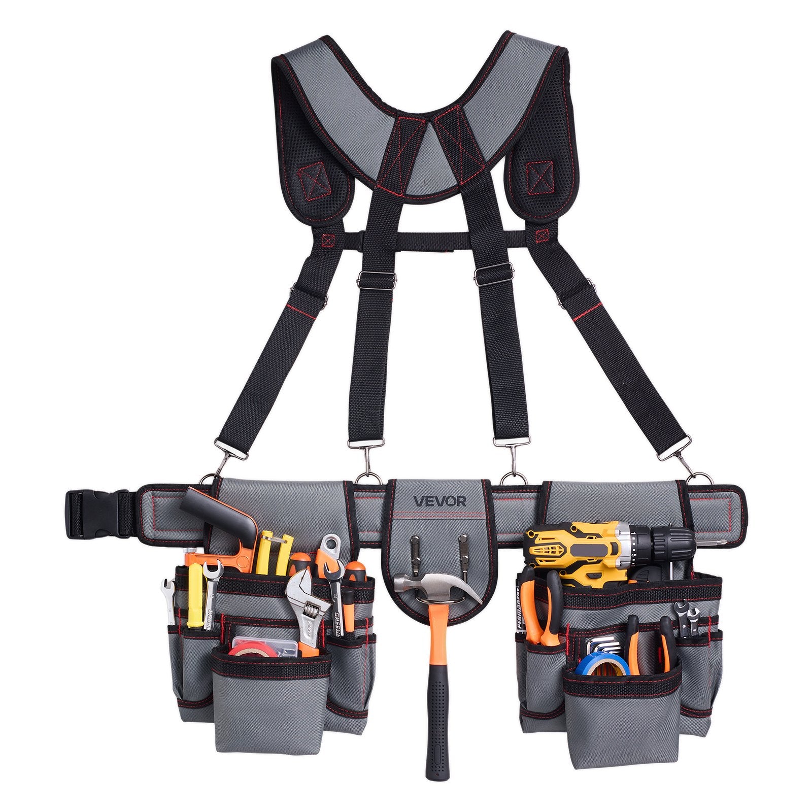 Tool Belt with Suspenders, 22 Pocket Heavy Duty Adjustable Utility Pouch
