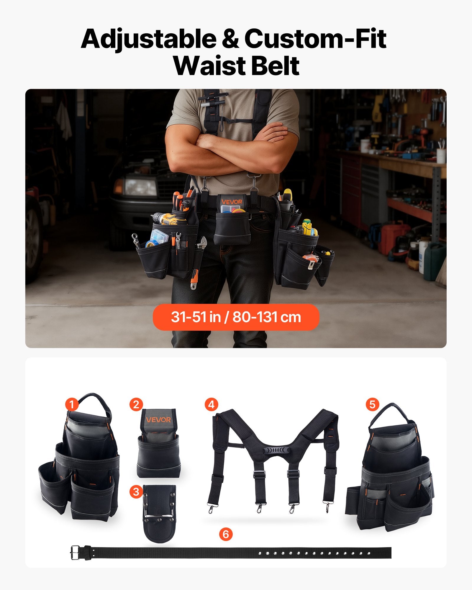 Tool Belt with Suspenders, 19 Pocket Heavy Duty Adjustable Utility Belt
