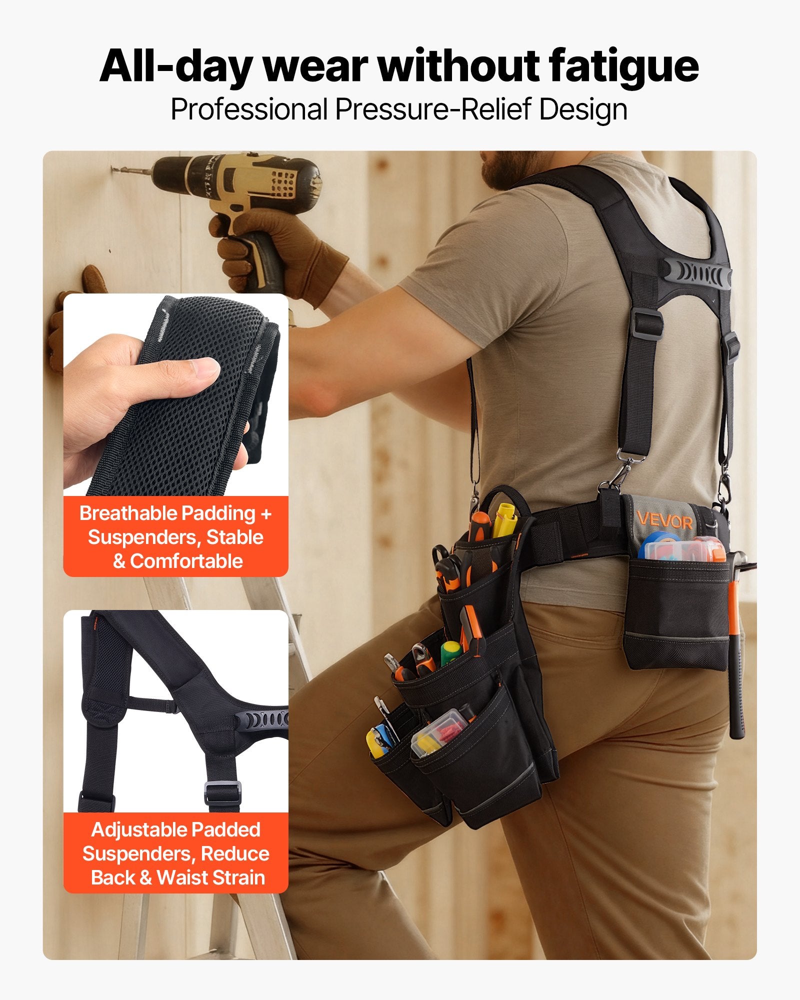 Tool Belt with Suspenders, 19 Pocket Heavy Duty Adjustable Utility Belt