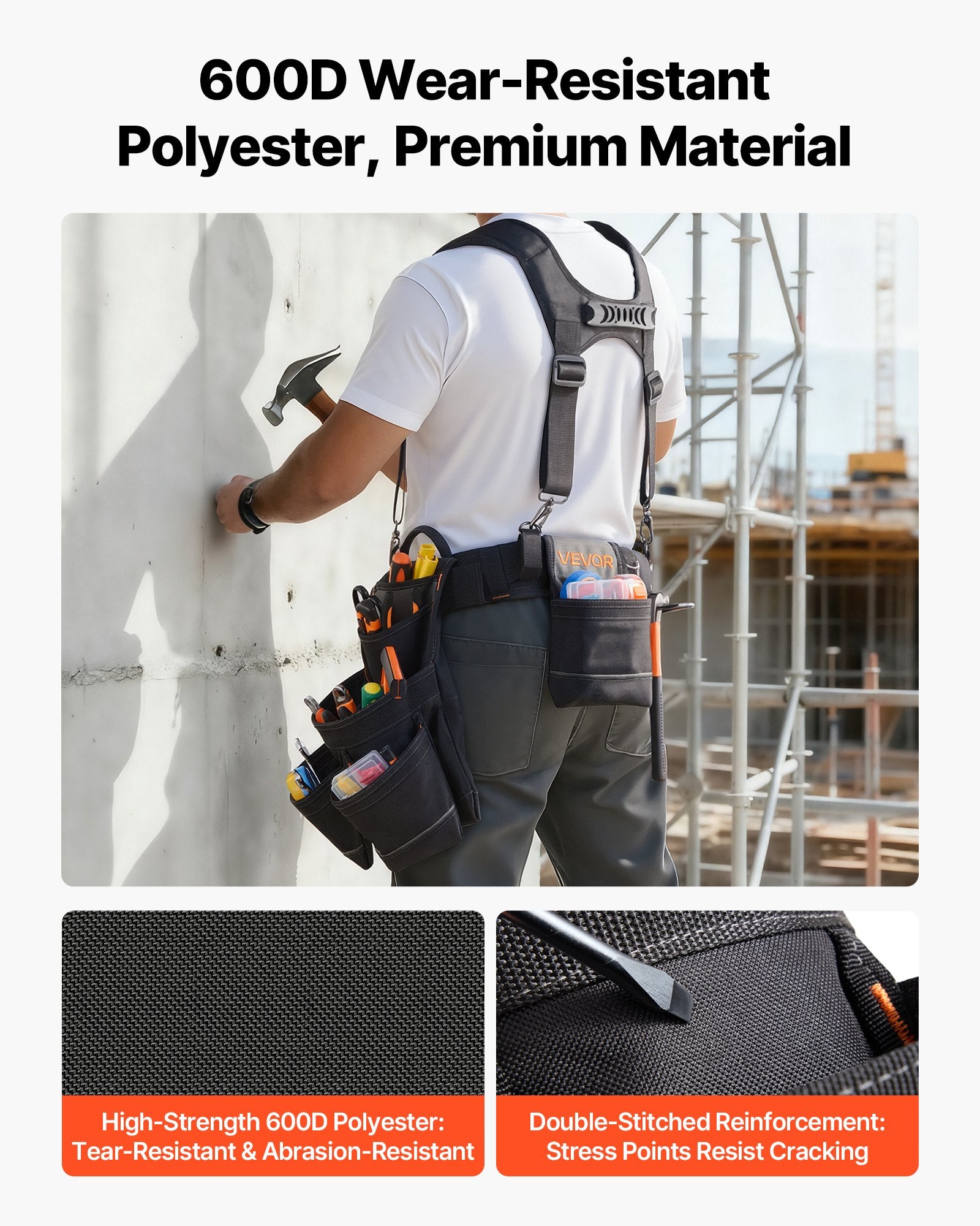 Tool Belt with Suspenders, 19 Pocket Heavy Duty Adjustable Utility Belt