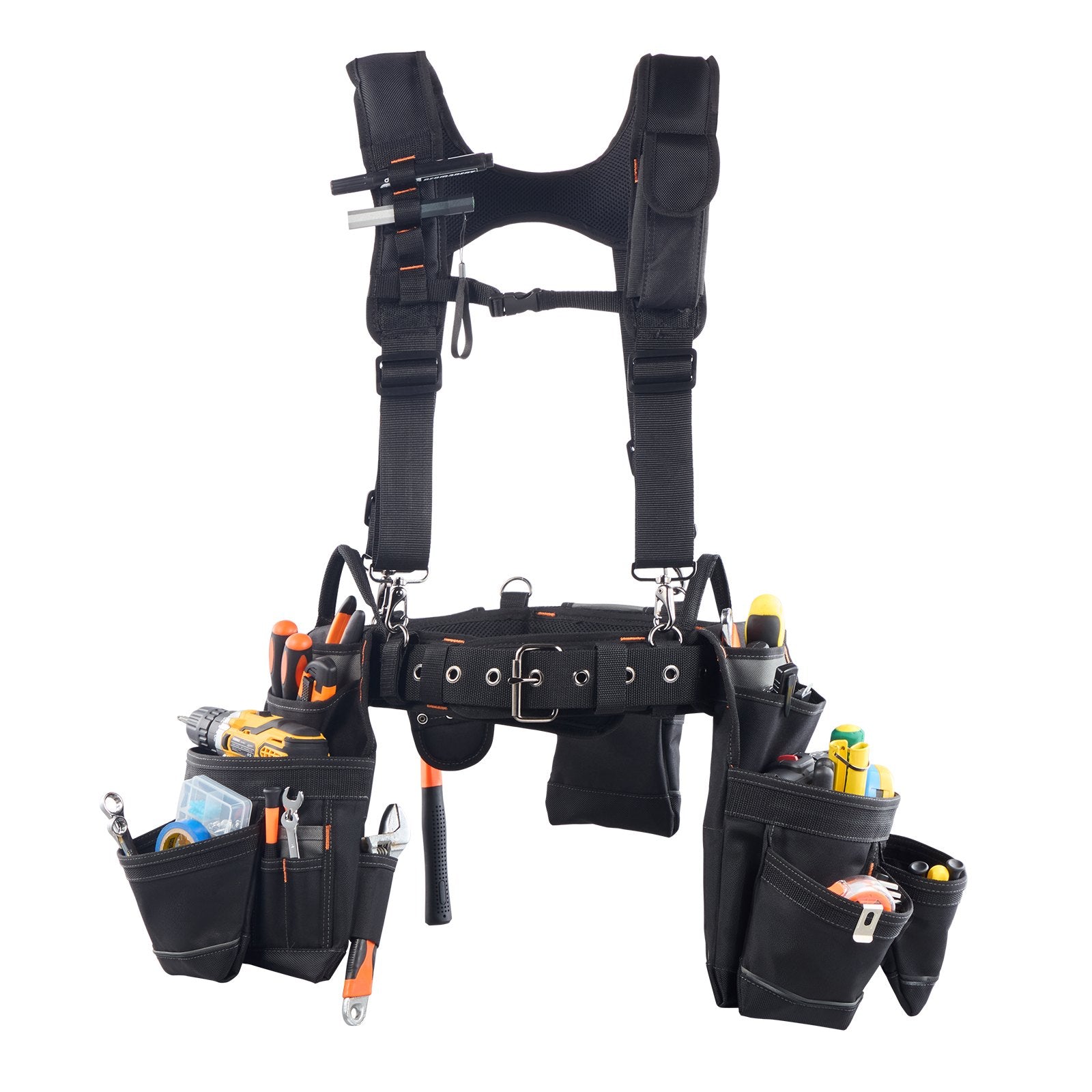 Tool Belt with Suspenders, 19 Pocket Heavy Duty Adjustable Utility Belt